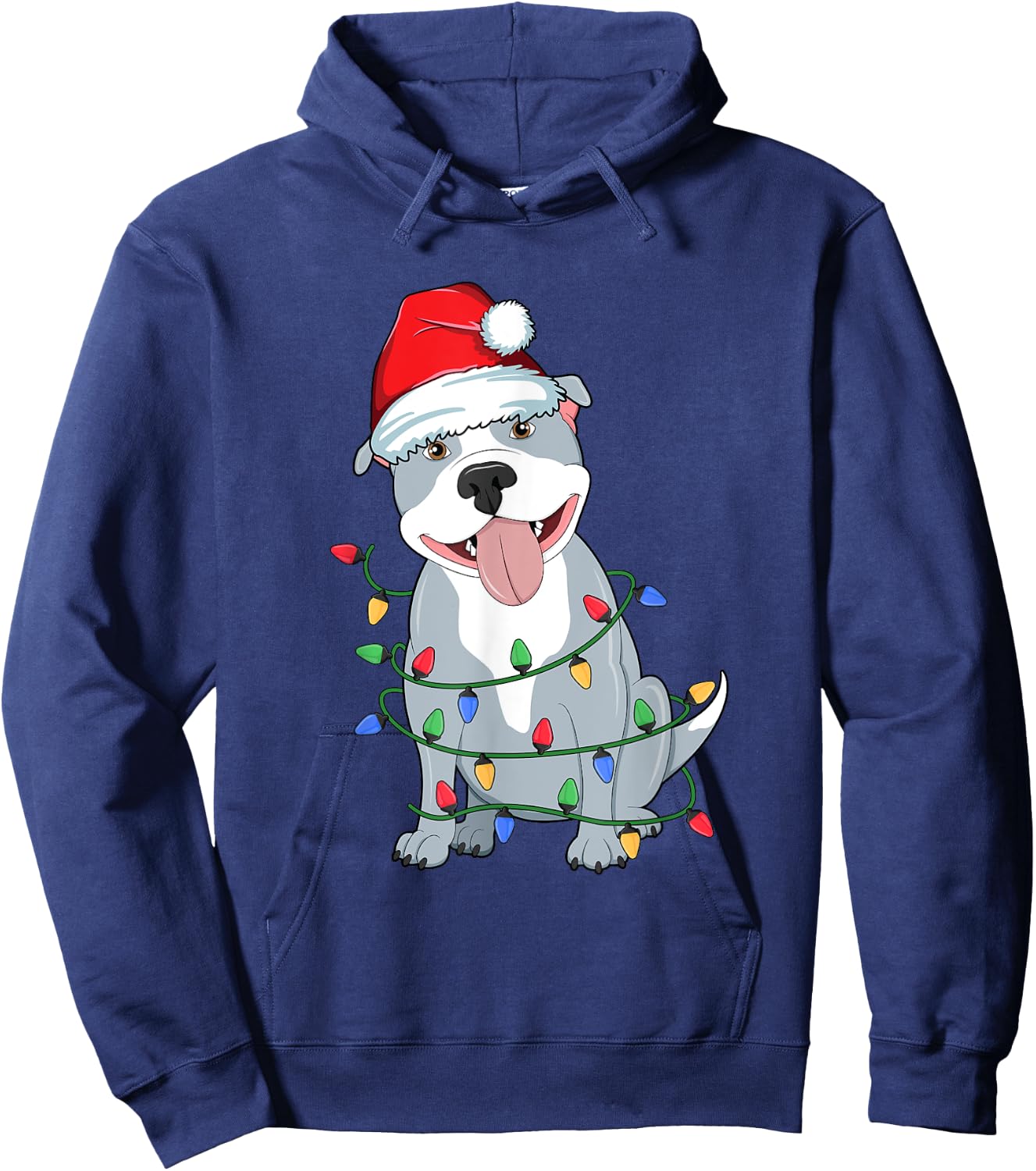 Pitbull Christmas Tree Lights Kawaii Pitty Dog Lover Xmas Men Women Kids Hoodie - Hoodie | Navy