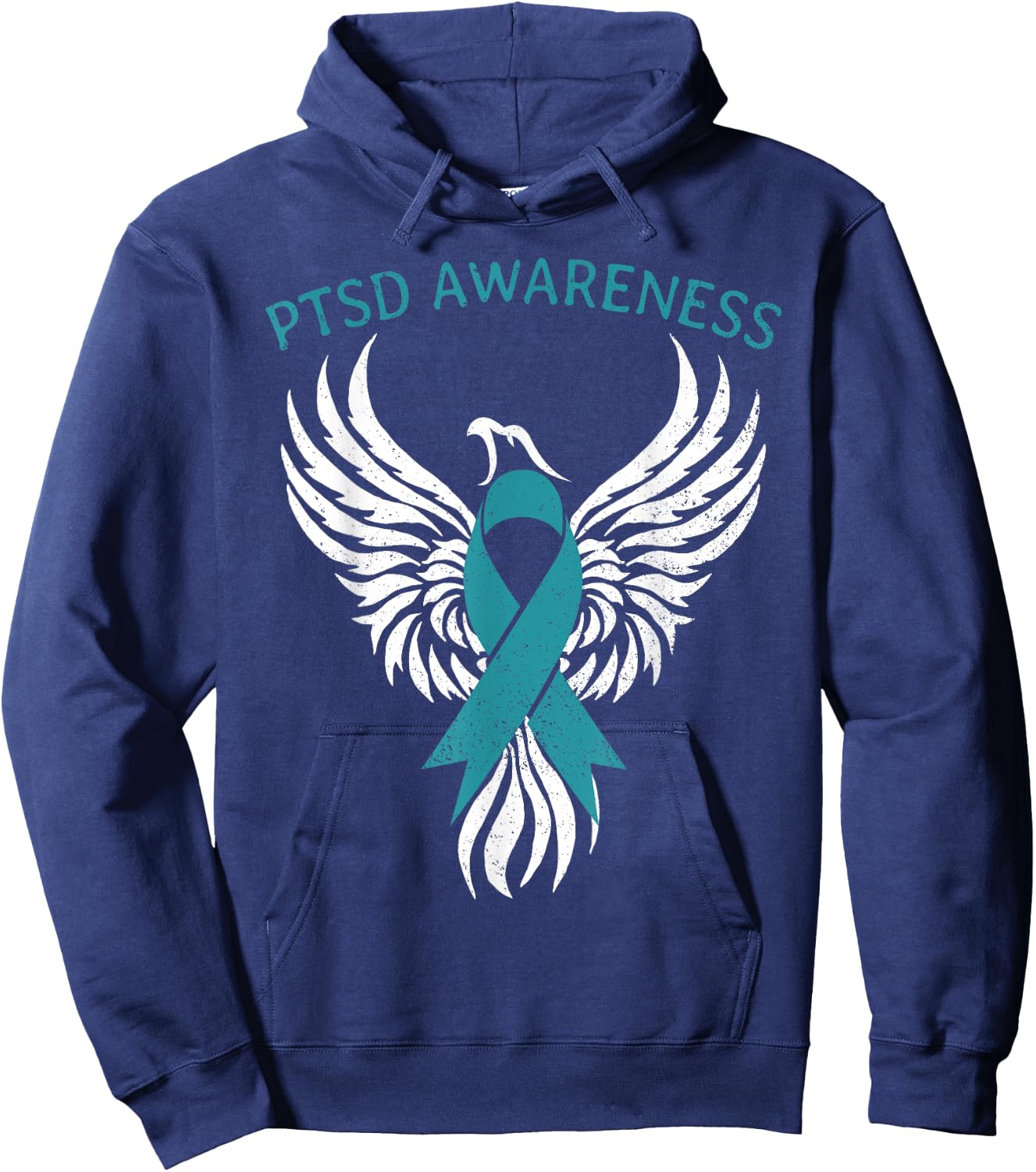 Rise of The Phoenix PTSD Awareness Month Teal Ribbon Hoodie - Hoodie | Navy