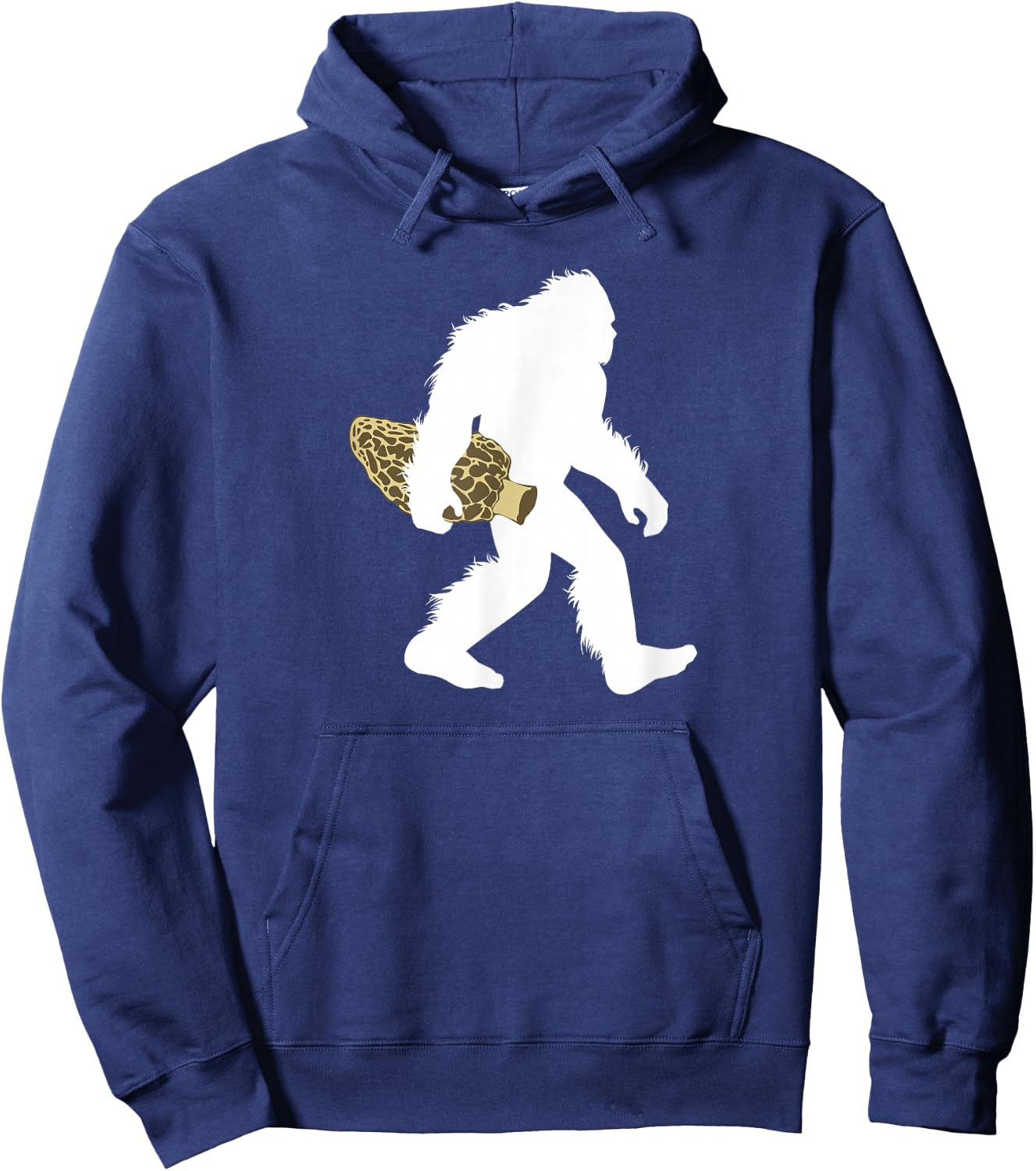 Bigfoot with Morel Mushroom Shirt, Sasquatch Fungi Gift Hoodie - Hoodie | Navy