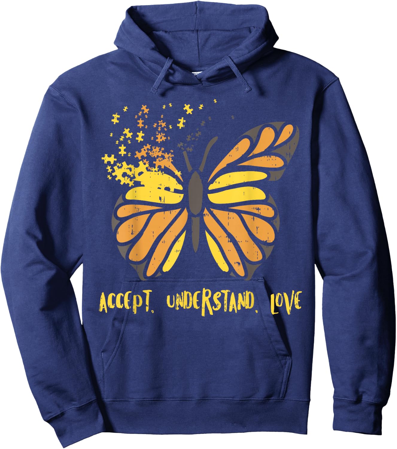 Accept Understand Love Butterfly Shirt Autism Awareness Hoodie - Hoodie | Navy