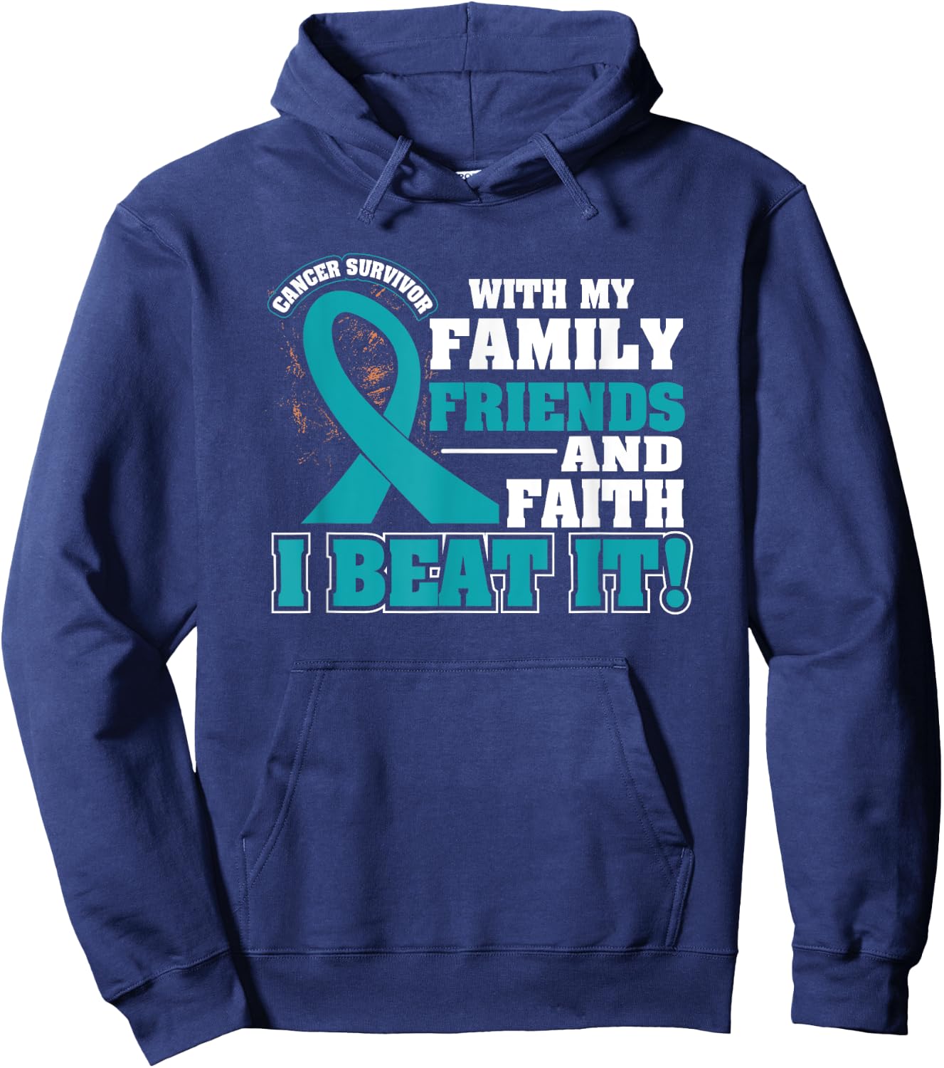 Family Faith I Beat It Ovarian Cancer Awareness Ribbon Gifts Hoodie - Hoodie | Navy