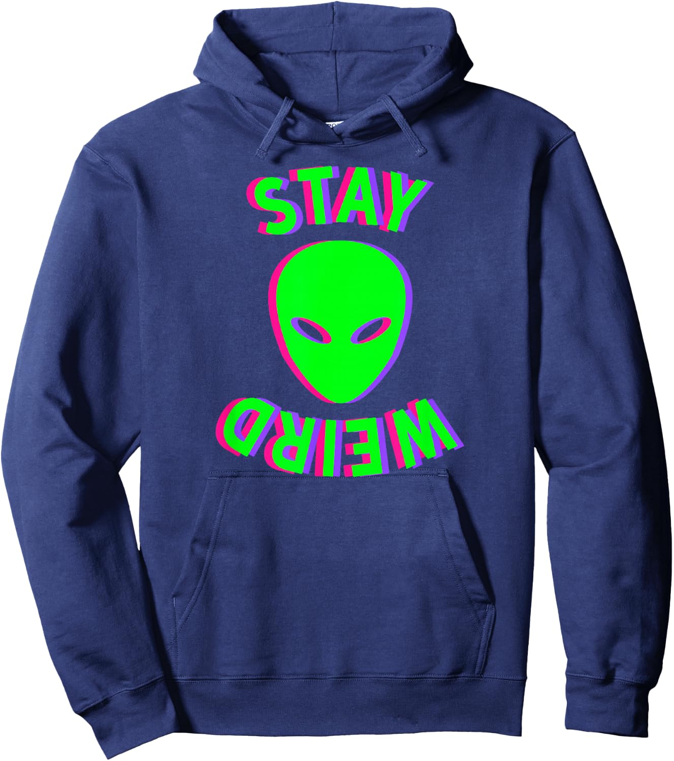 Awesome Stay Weird Alien Face Glitch UFO Extraterrestrial Hoodie - Hoodie | Navy