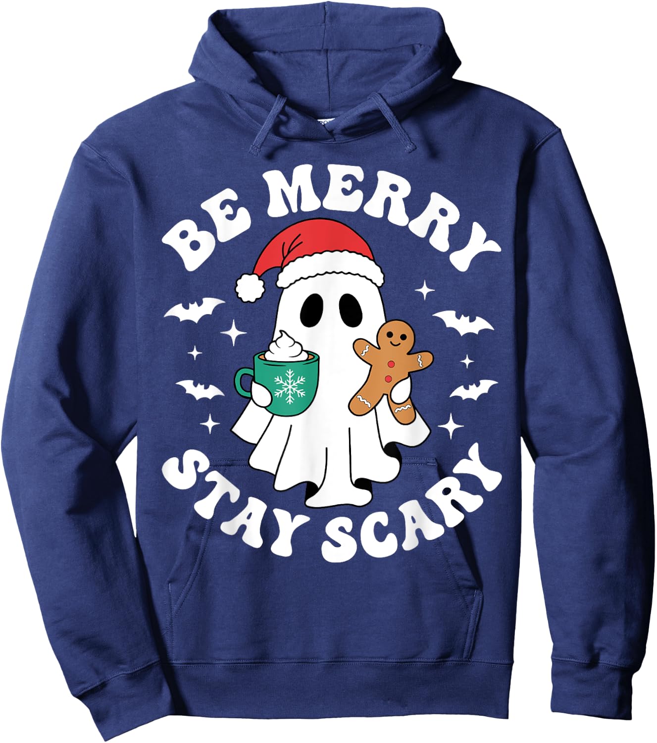 Be Merry Stay Scary Funny Santa Ghost Christmas Halloween Hoodie - Hoodie | Navy