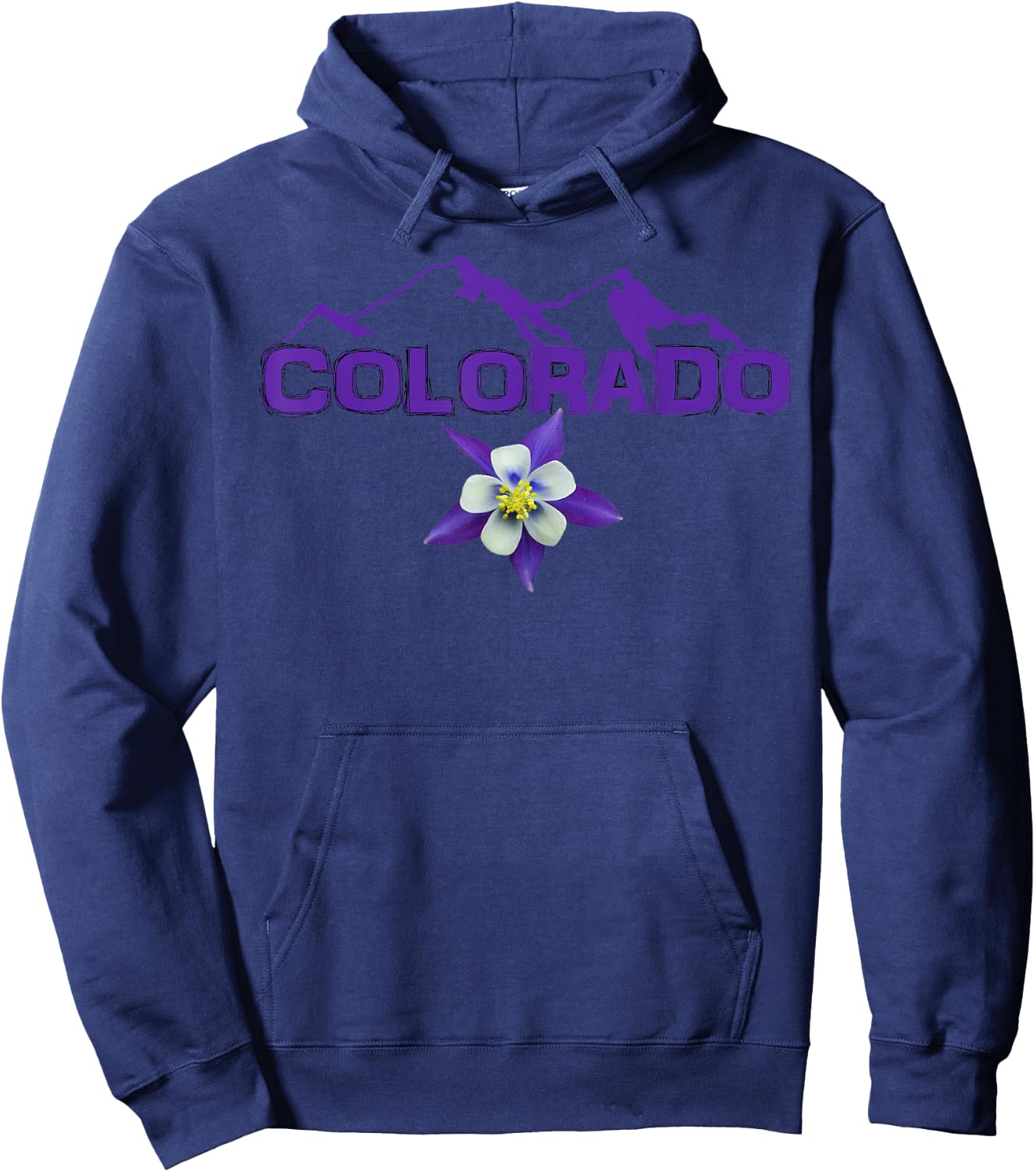 Colorado Mountain Silhouette, Columbine State Flower T Shirt Hoodie - Hoodie | Navy