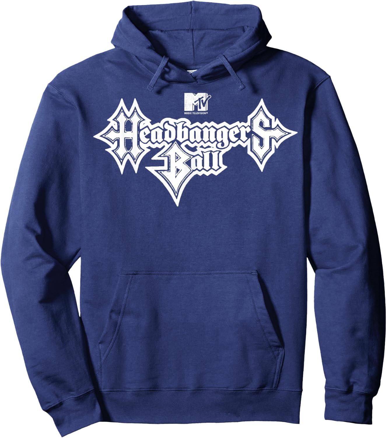 MTV Headbangers Ball: Classic Fit, Round Neck, Short Sleeve Black Metal Text Hoodie - Hoodie | Navy