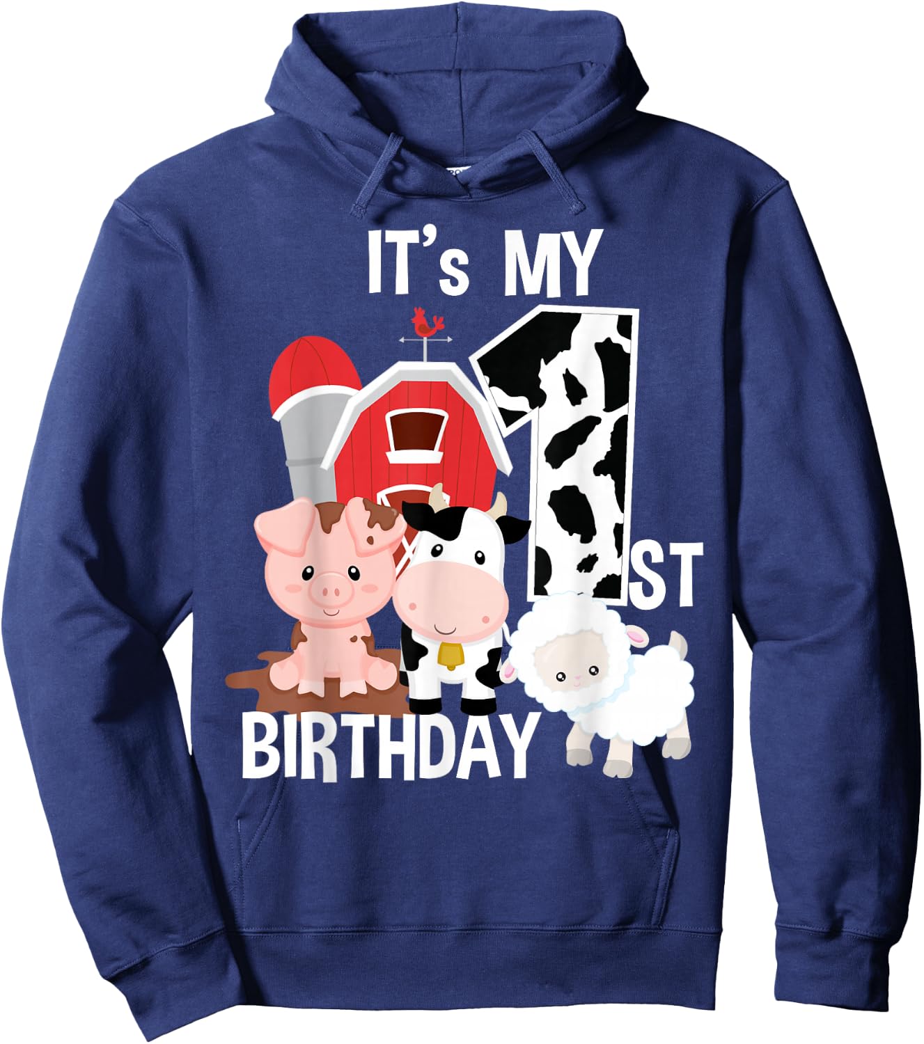 Farm Animals 1 Year Old It's My 1st Birthday Party Hoodie - Hoodie | Navy