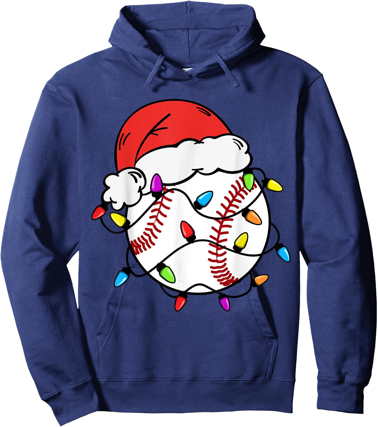Baseball Santa Claus Hat Christmas Light Baseball Boys Kids Hoodie - Hoodie | Navy