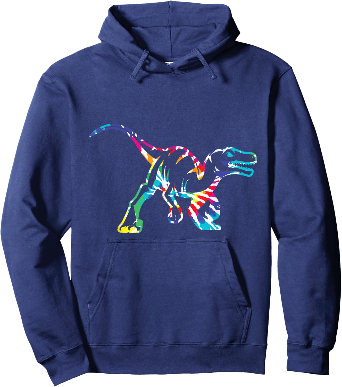 Fun Hippie Rainbow Tie Dye Raptor Dinosaur Small Hoodie - Hoodie | Navy
