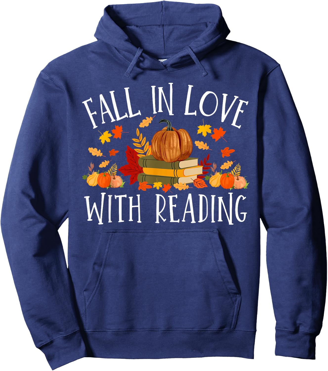 Fall In Love With Reading Book Autumn Pumpkins And Teachers Hoodie - Hoodie | Navy