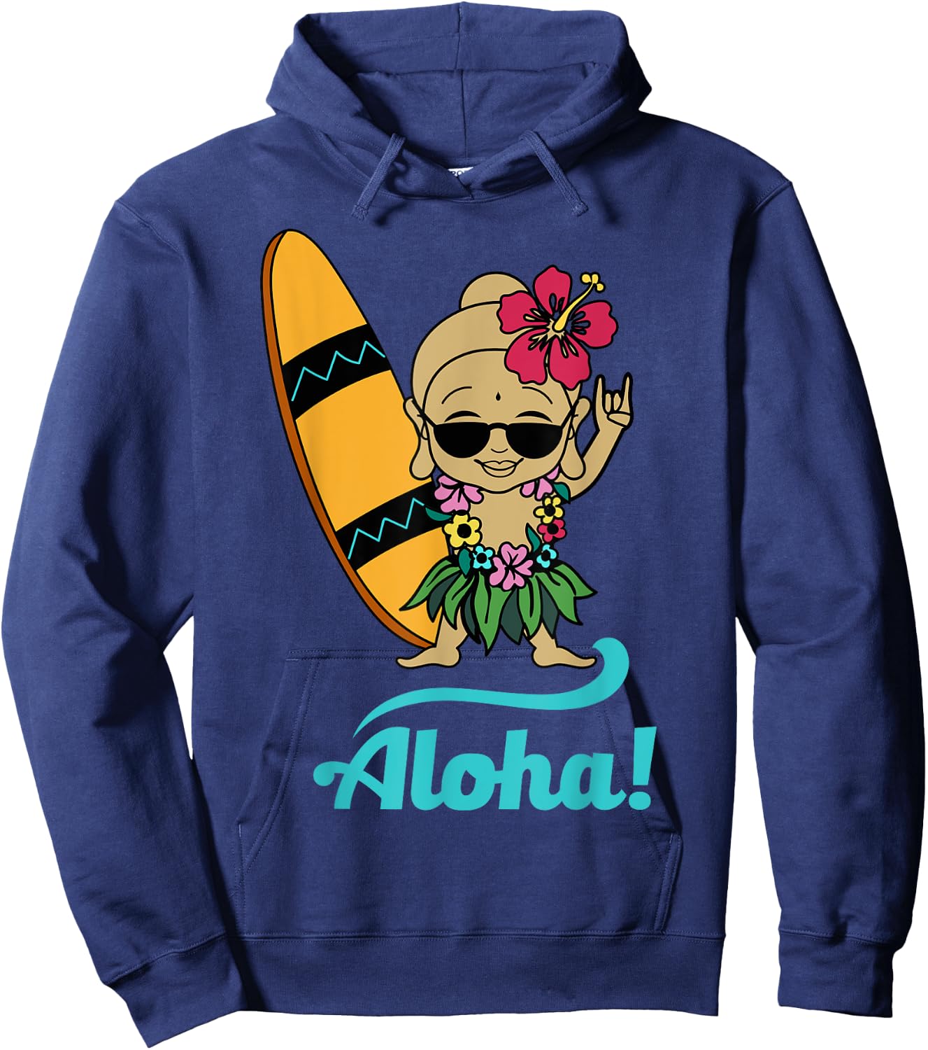 Hawaiian Surfing Buddha Aloha Hawaii Beach Yoga Hoodie - Hoodie | Navy