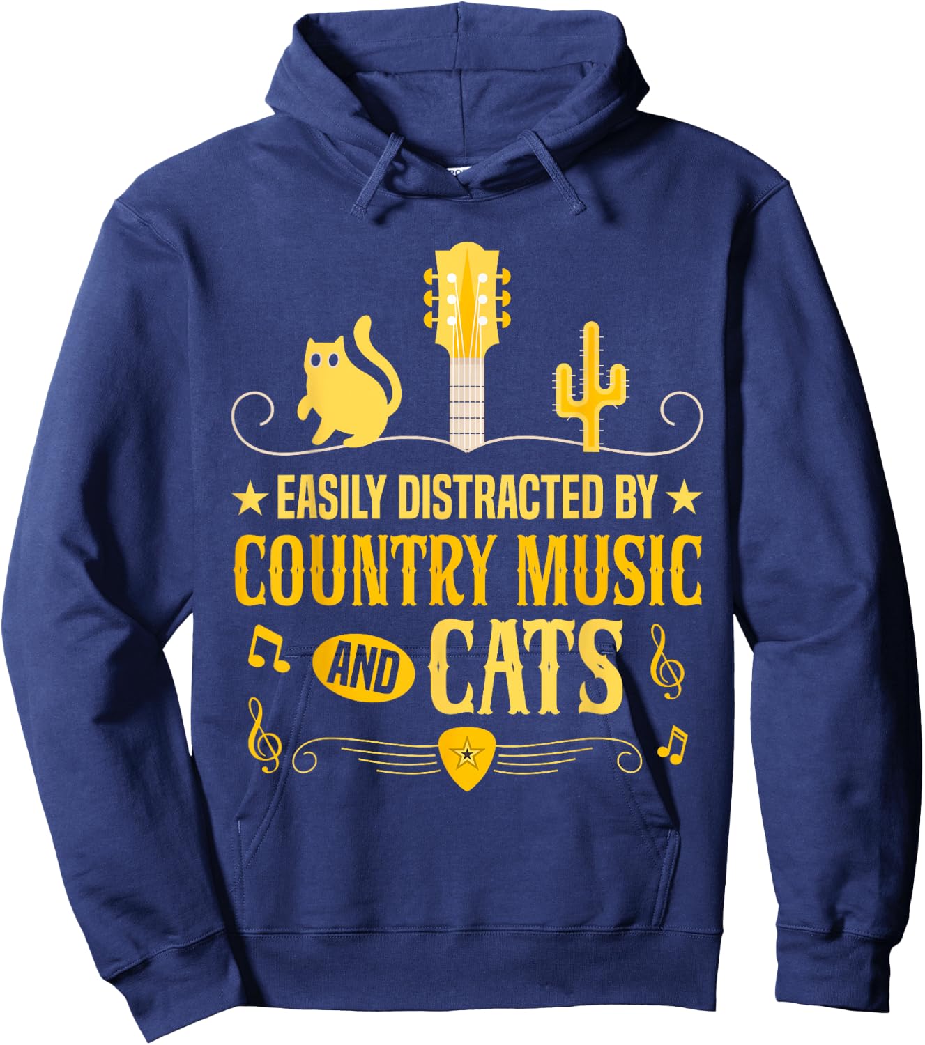 Distracted By Country Music And Cats Cowboy Cat Hoodie - Hoodie | Navy