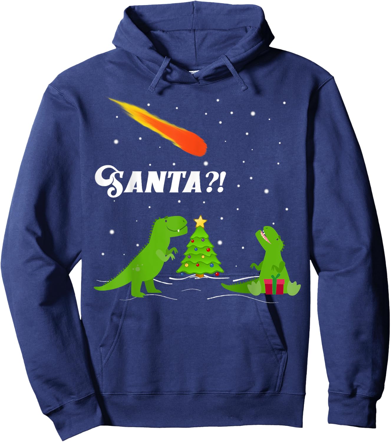 "SANTA?!" Dinosaur Extinction Asteroid Christmas Hoodie - Hoodie | Navy