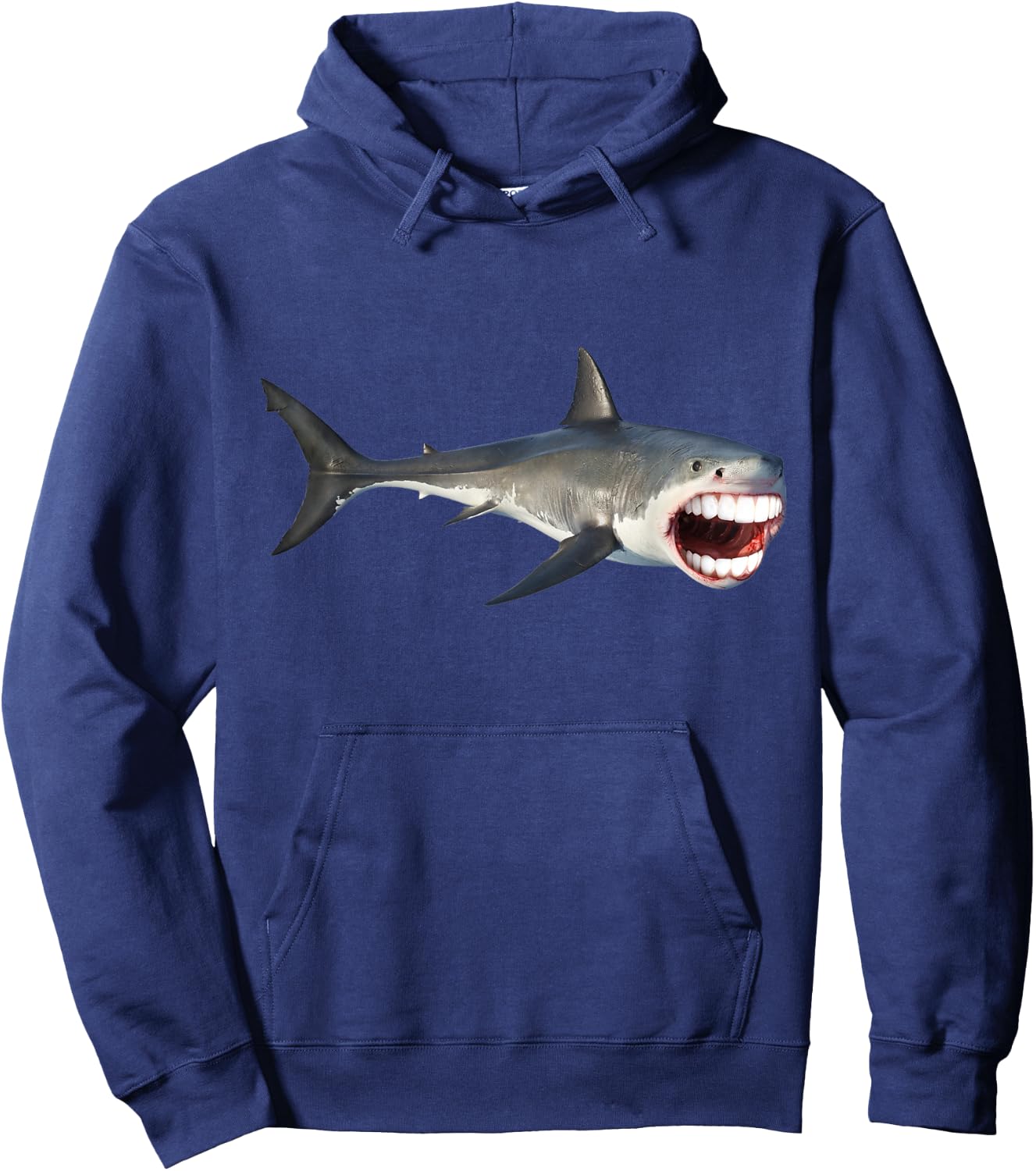 Great White With Human Teeth Funny Shark Hoodie - Hoodie | Navy