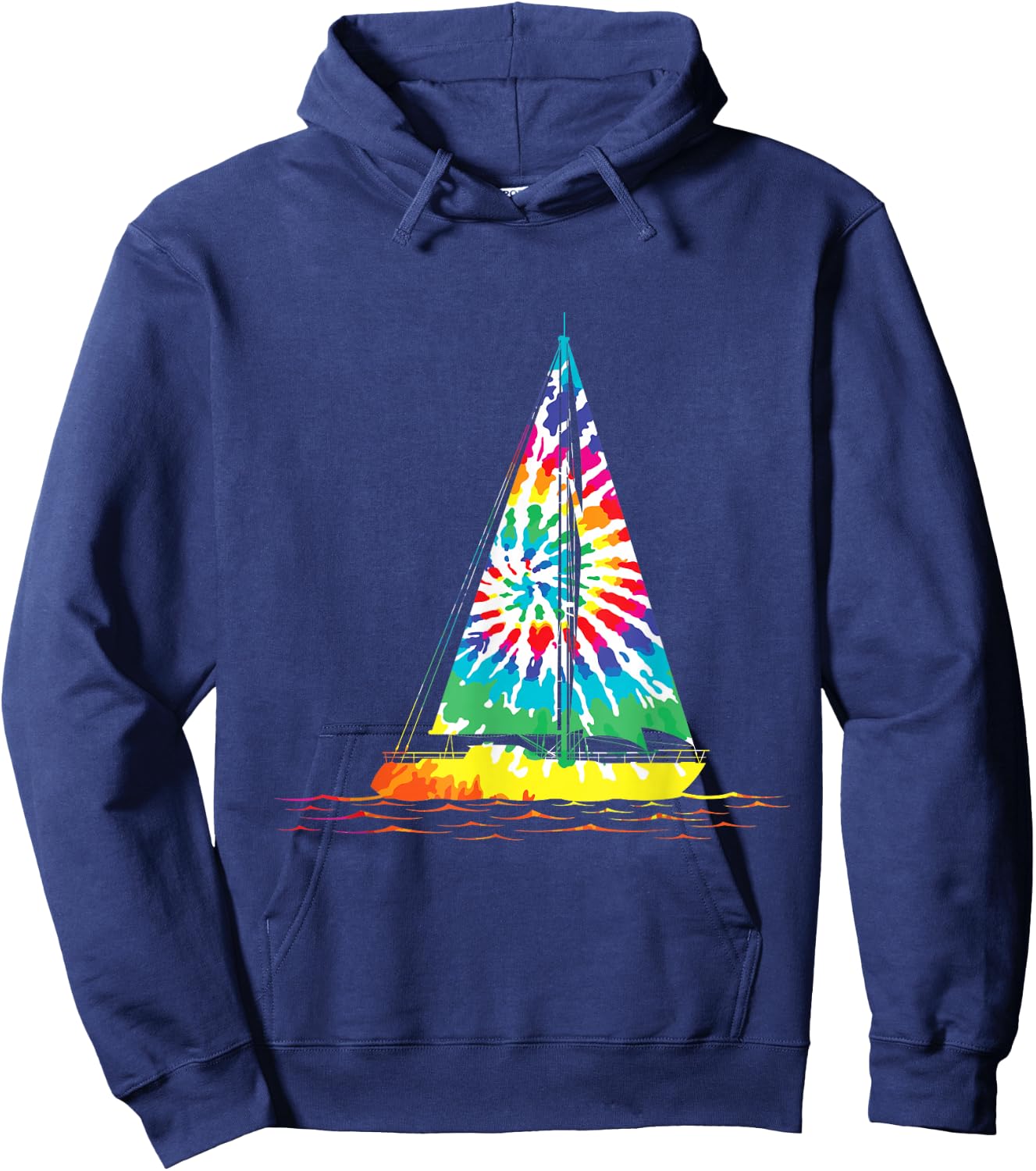 Fun Sailing Hippie Rainbow Tie Dye Sailboat Scene Hoodie - Hoodie | Navy