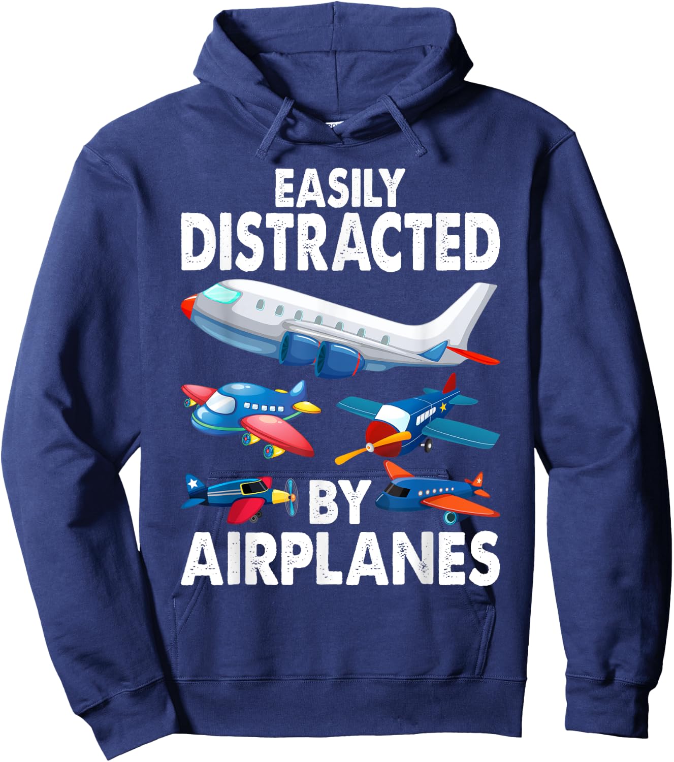 Men Boys Girls Kids Easily Distracted By Airplanes Hoodie - Hoodie | Navy