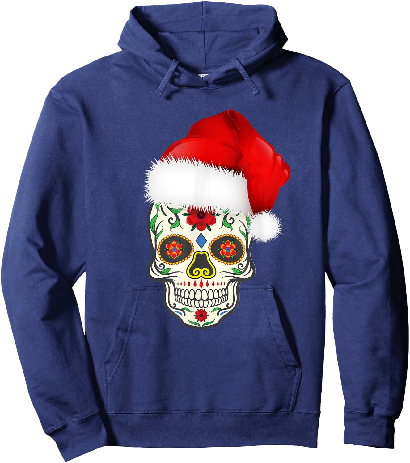Sugar Skull With Christmas Santa Hat Day of the Dead Hoodie - Hoodie | Navy