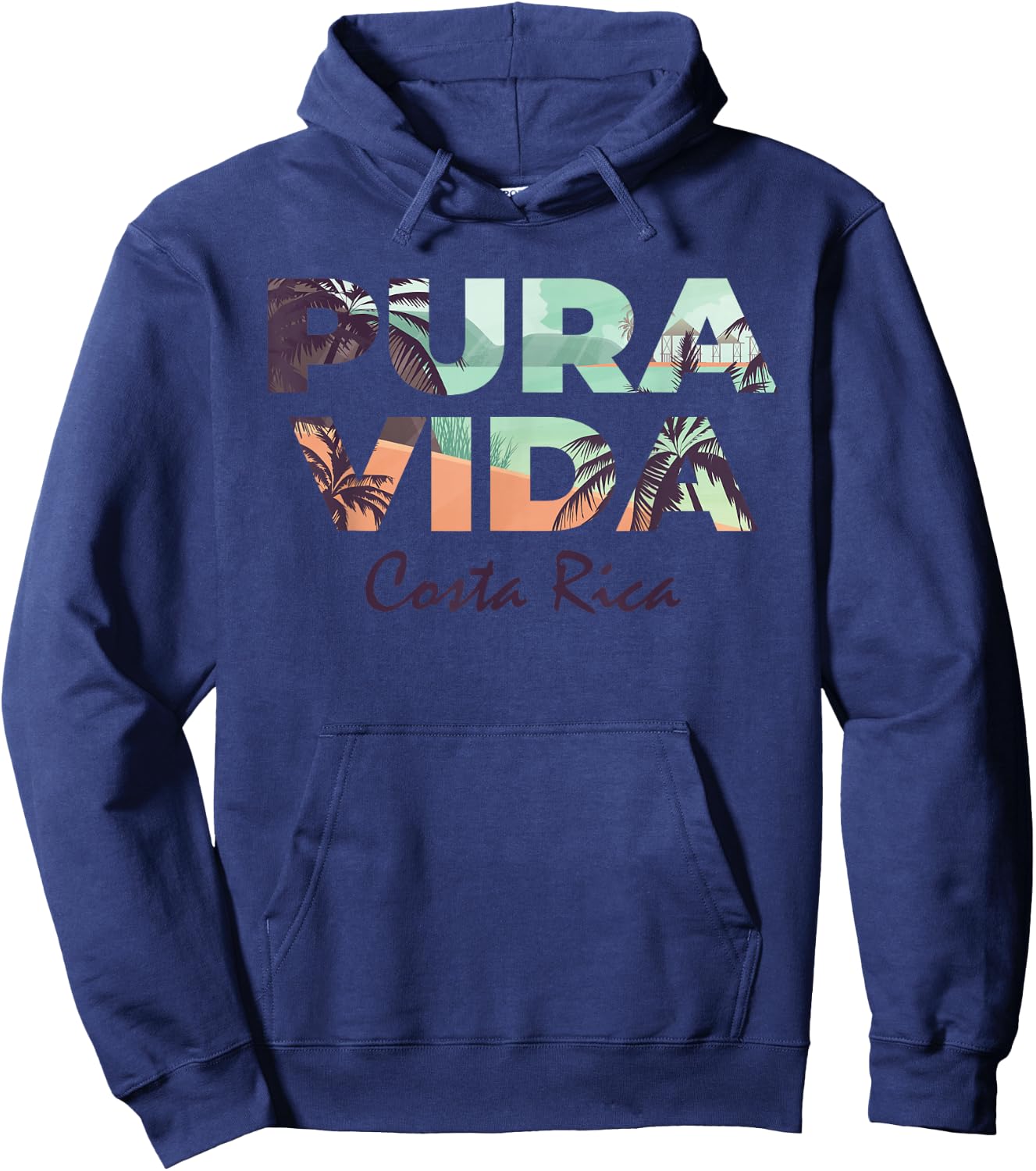 Pura Vida Costa Rica Shirt Colorful Tropical Beach Hoodie - Hoodie | Navy