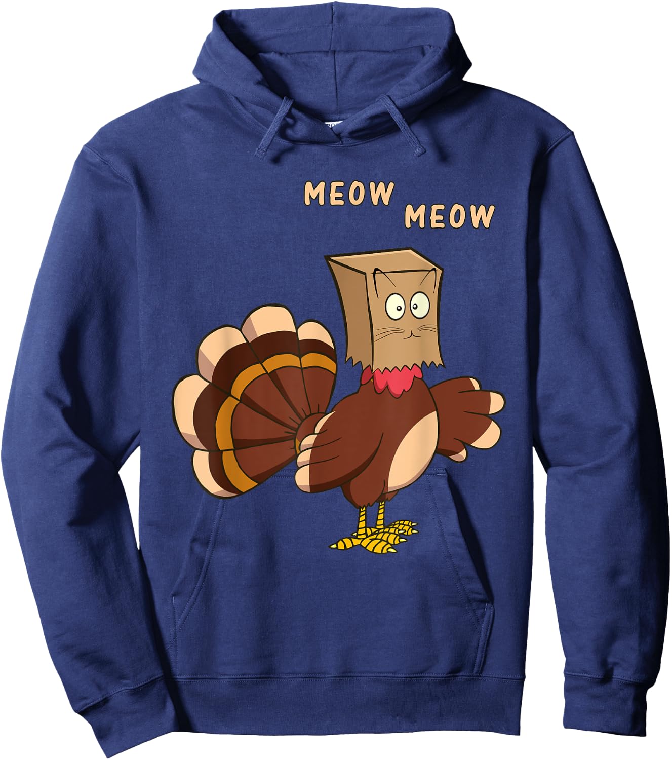Thanksgiving Cat Funny Fake Cat Meow Thanksgiving Turkey Men Women Girls Kids Hoodie - Hoodie | Navy