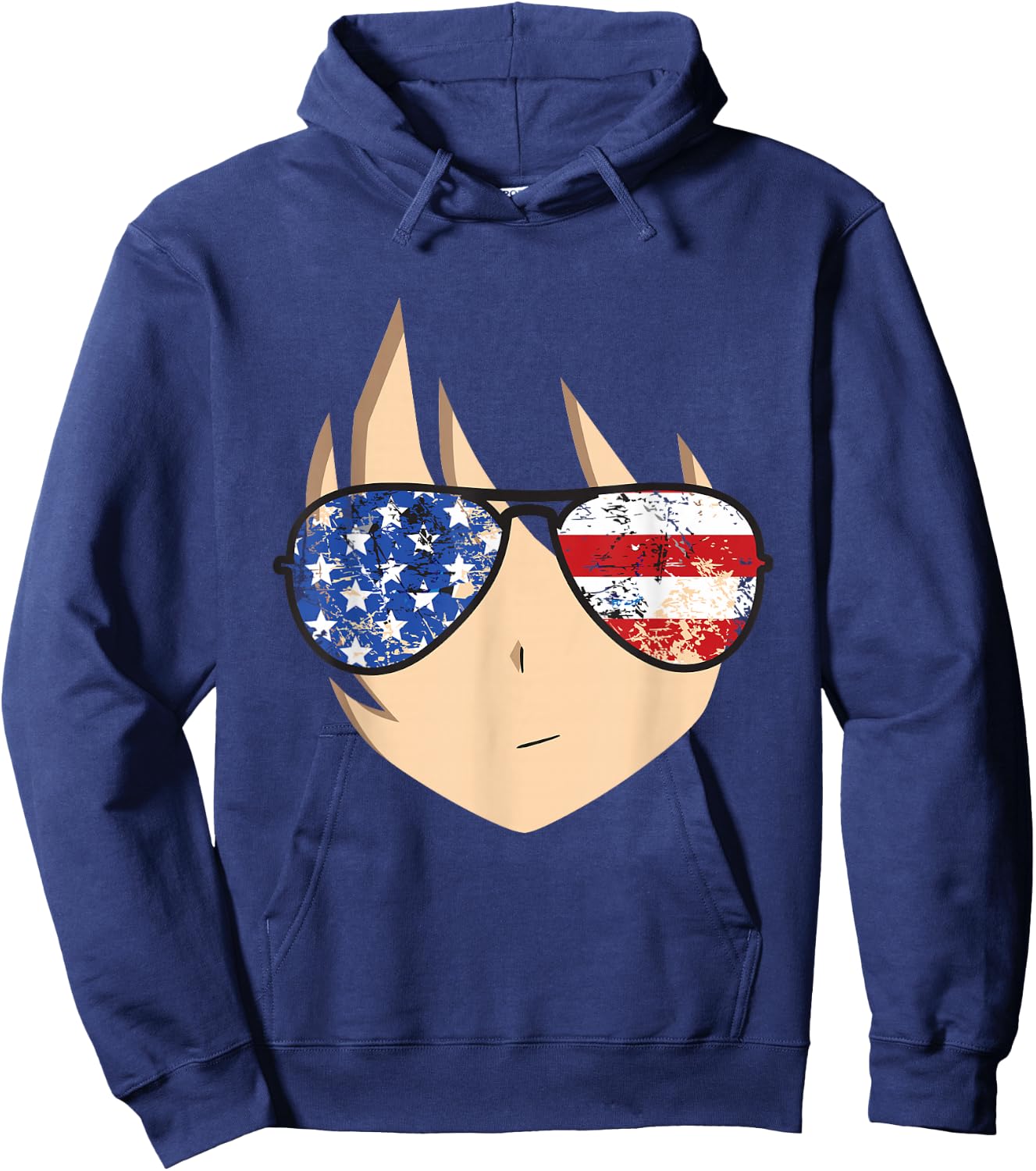 American Anime Face Shirt USA Sunglasses 4th of July Hoodie - Hoodie | Navy