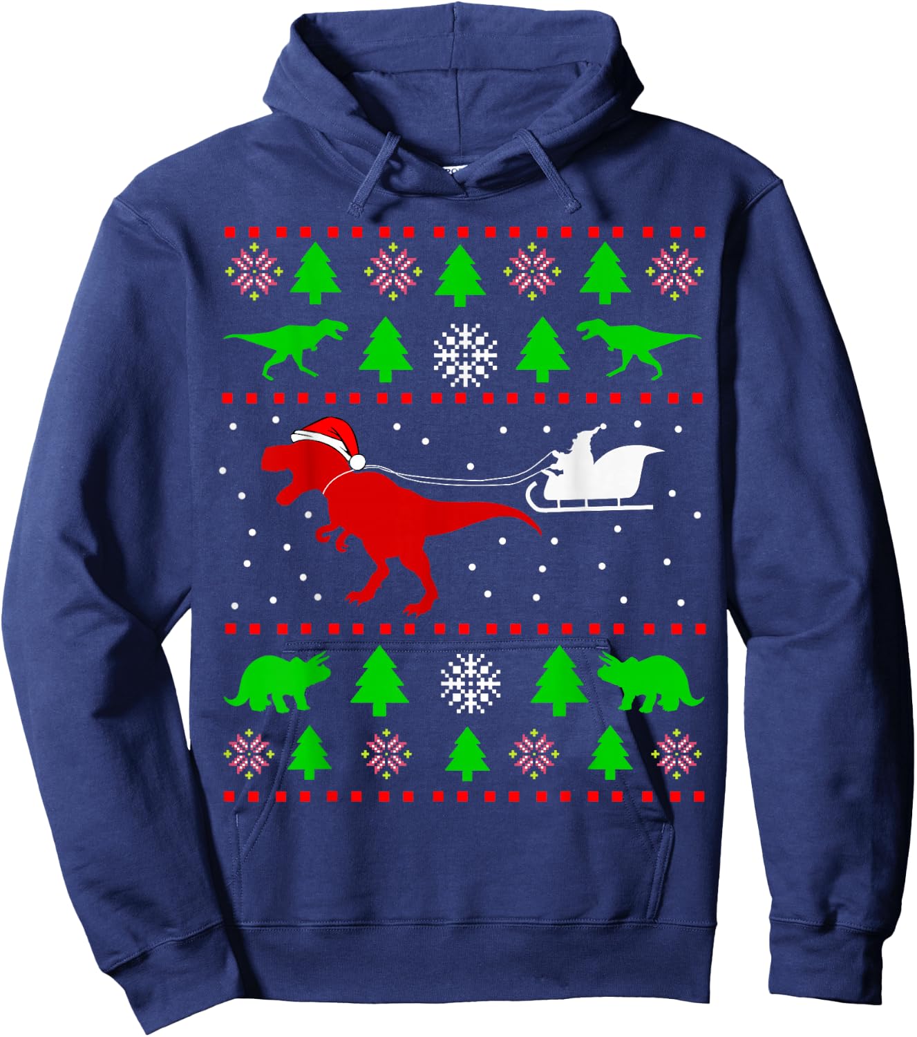 Dinosaur Ugly Christmas Sweater for Adults Kids Hoodie - Hoodie | Navy