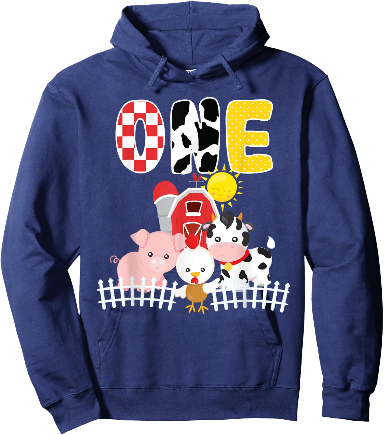 Barnyard Farm Animals 1st Birthday 1 Year Old Birthday Shirt Hoodie - Hoodie | Navy