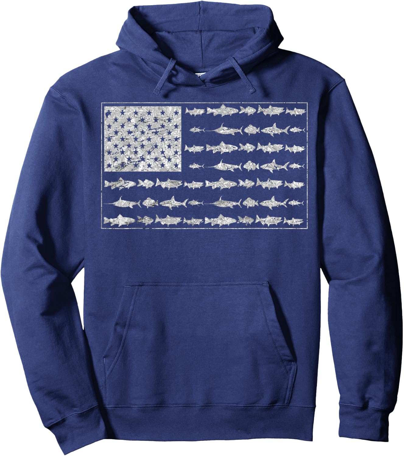 Salty Dad Gift Saltwater Fishing American Flag Ocean Fish Hoodie - Hoodie | Navy