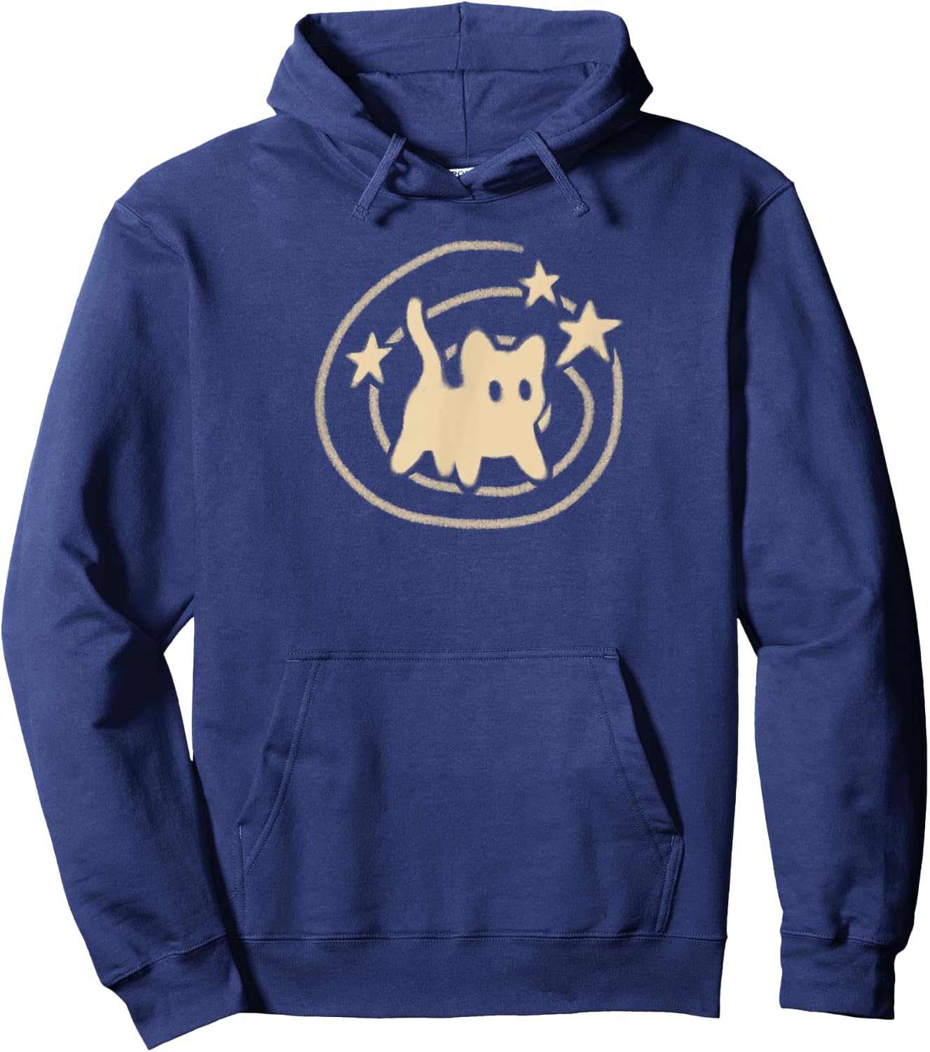 90s Y2K Scary Tomcat Cat is Scared Under Starry Tail Hoodie - Hoodie | Navy