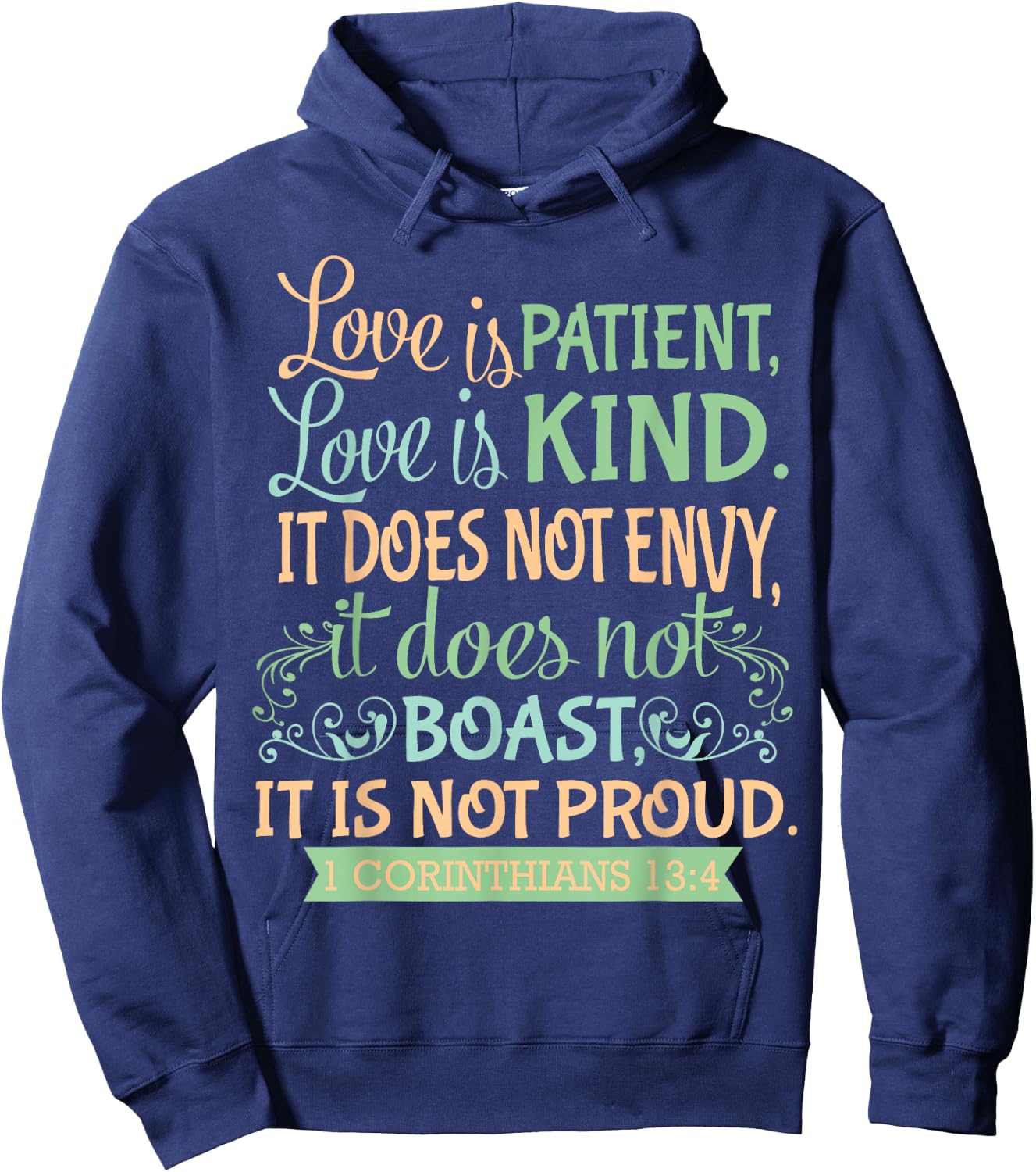 Christian Bible Verse Quote - 1 Corinthians 13:4 Hoodie - Hoodie | Navy