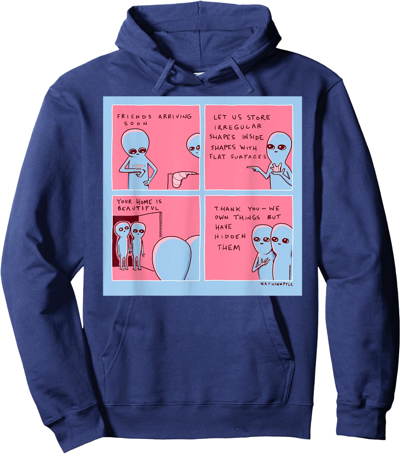 Threadless Nathan W. Pyle Strange Planet Own Things Graphic Hoodie - Hoodie | Navy