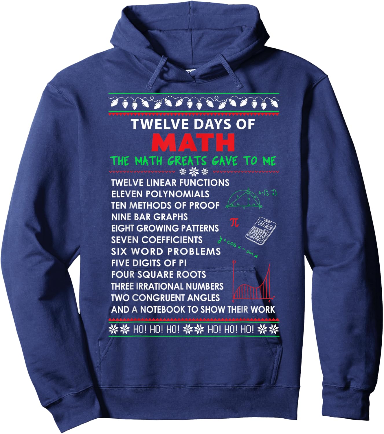 Math Teacher Christmas Shirt - 12 Days of Math Men Women Kids Hoodie - Hoodie | Navy