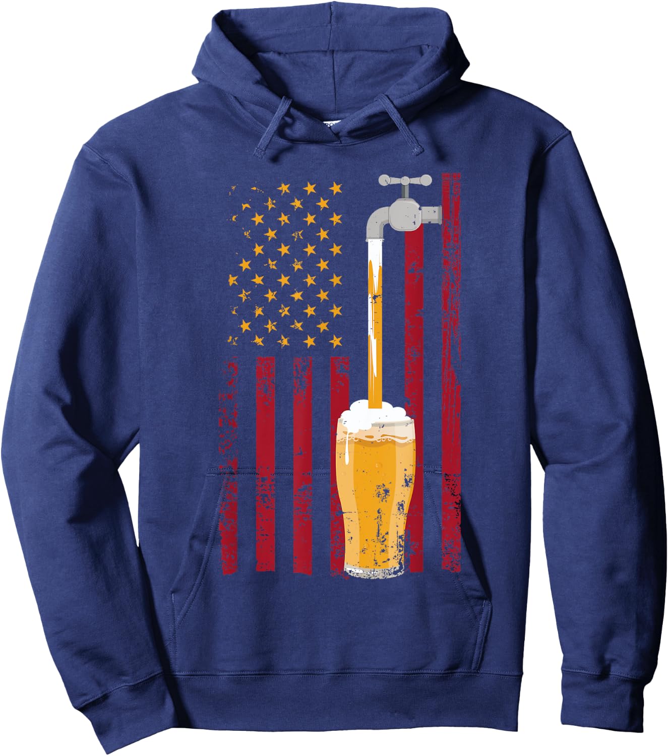 4th of July American Flag Beer Brewing Women Men Hoodie - Hoodie | Navy