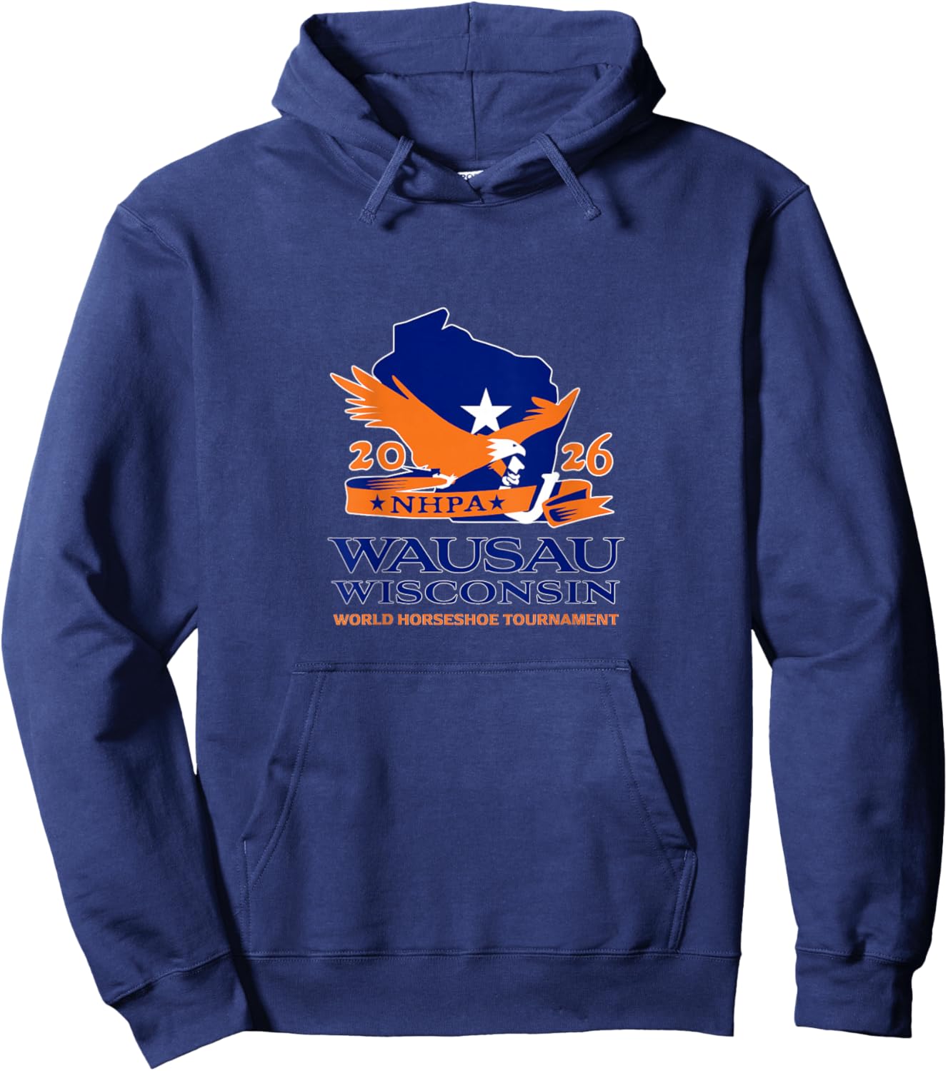 Horseshoe Pitchers NHPA 2026 World Tournament Logo on Back Hoodie - Hoodie | Navy