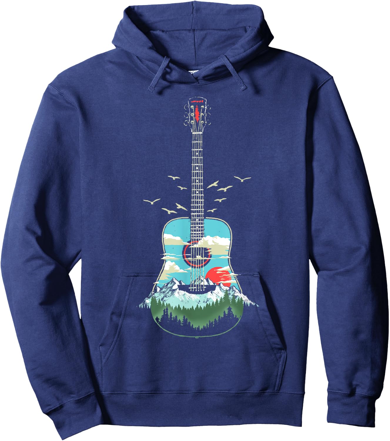 Beautiful Acoustic Guitar Mountains Forest & Nature Graphic Hoodie - Hoodie | Navy