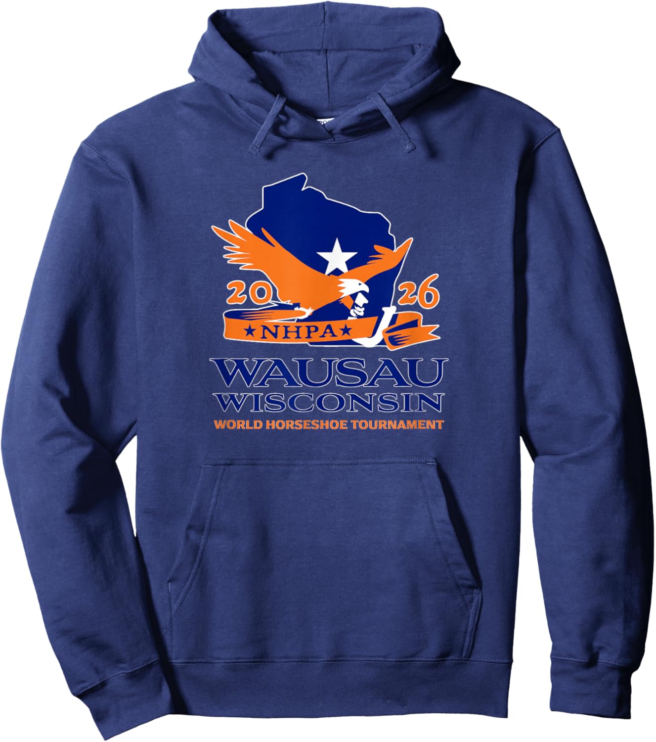 Horseshoe Pitchers NHPA 2026 World Tournament Logo on Front Hoodie - Hoodie | Navy