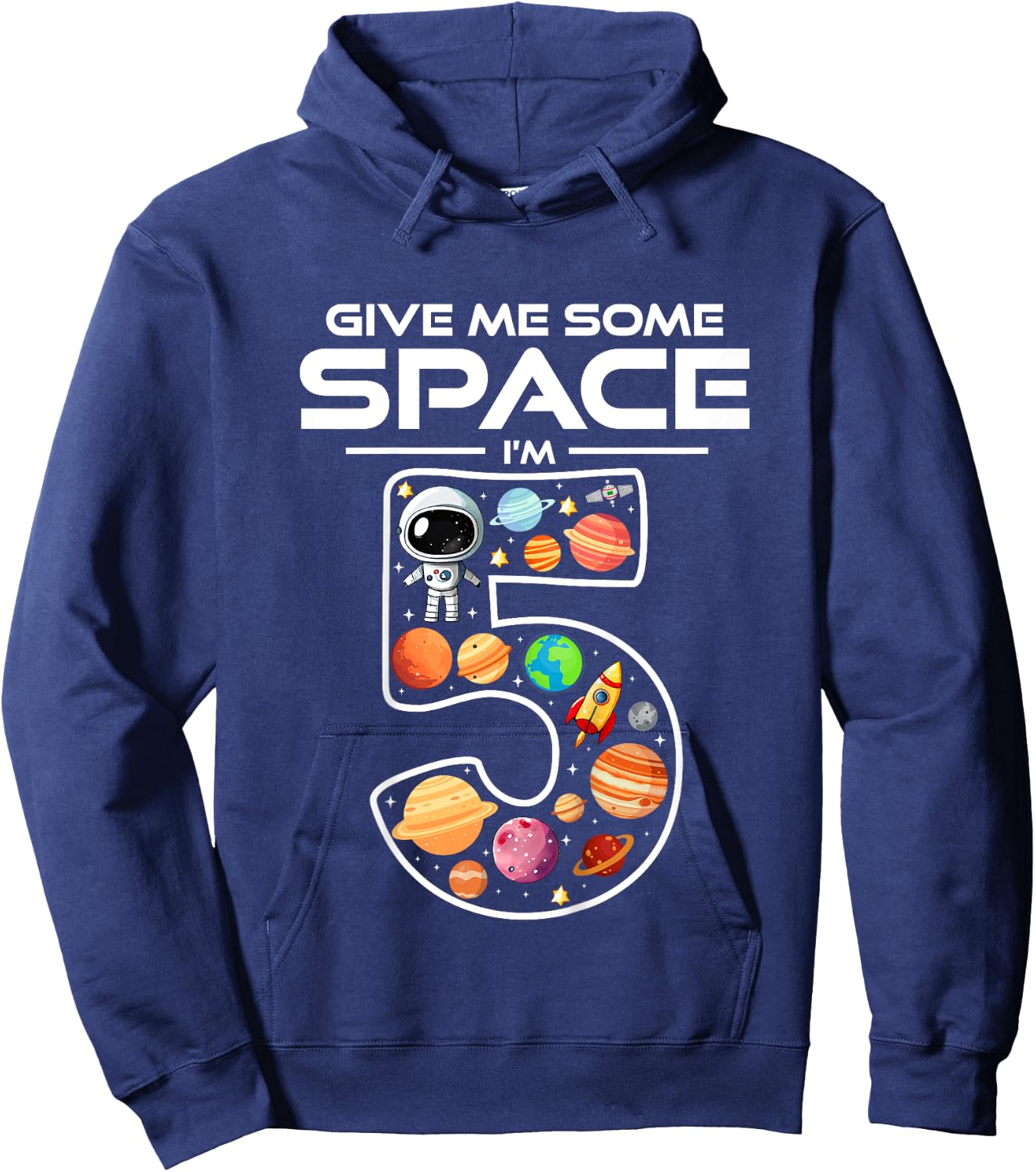 Kids 5 Year Old Boy Astronaut Space Birthday 5th Birthday Boys Hoodie - Hoodie | Navy