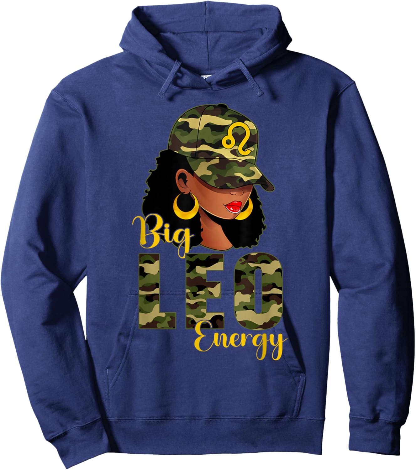 Big Leo Energy Camouflage Black Woman Cap Zodiac Hoodie - Hoodie | Navy