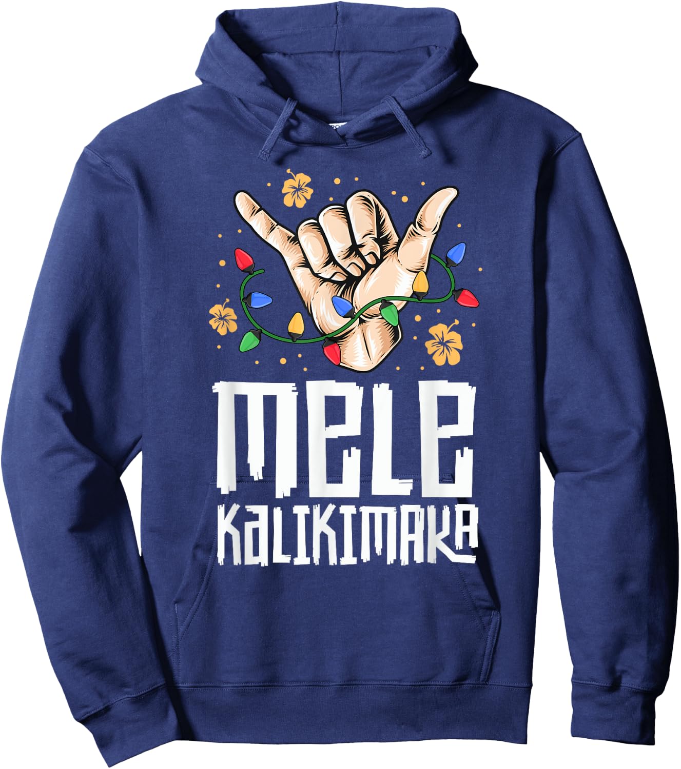 Hawaiian Christmas Shirt Men Mele Kaliki Shaka Kalikimaka Hoodie - Hoodie | Navy