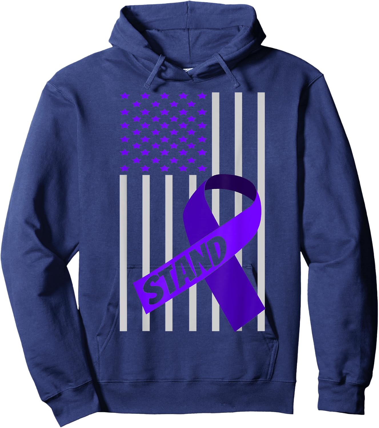 USA Flag Purple Ribbon Products Opioid Overdose Awareness Men Hoodie - Hoodie | Navy