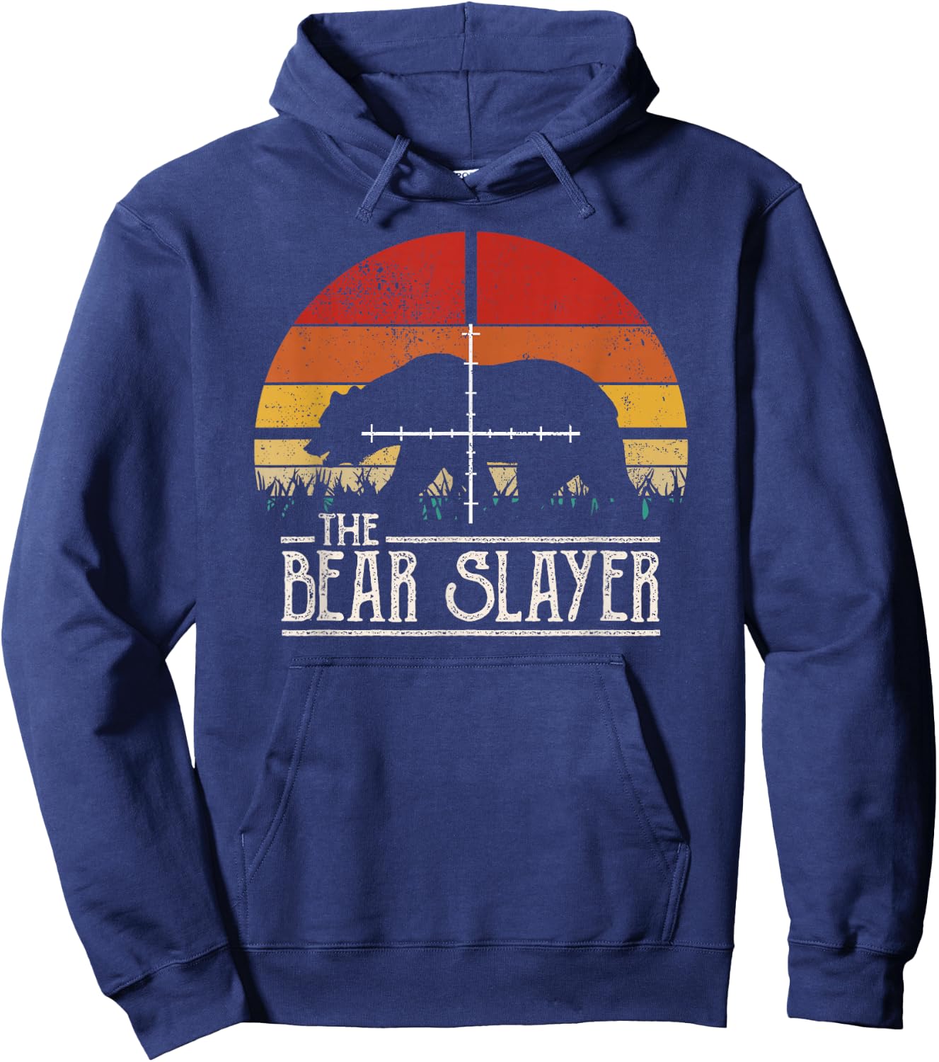 Vintage Sunset Retro Style Bear Hunting Bear Slayer Hoodie - Hoodie | Navy