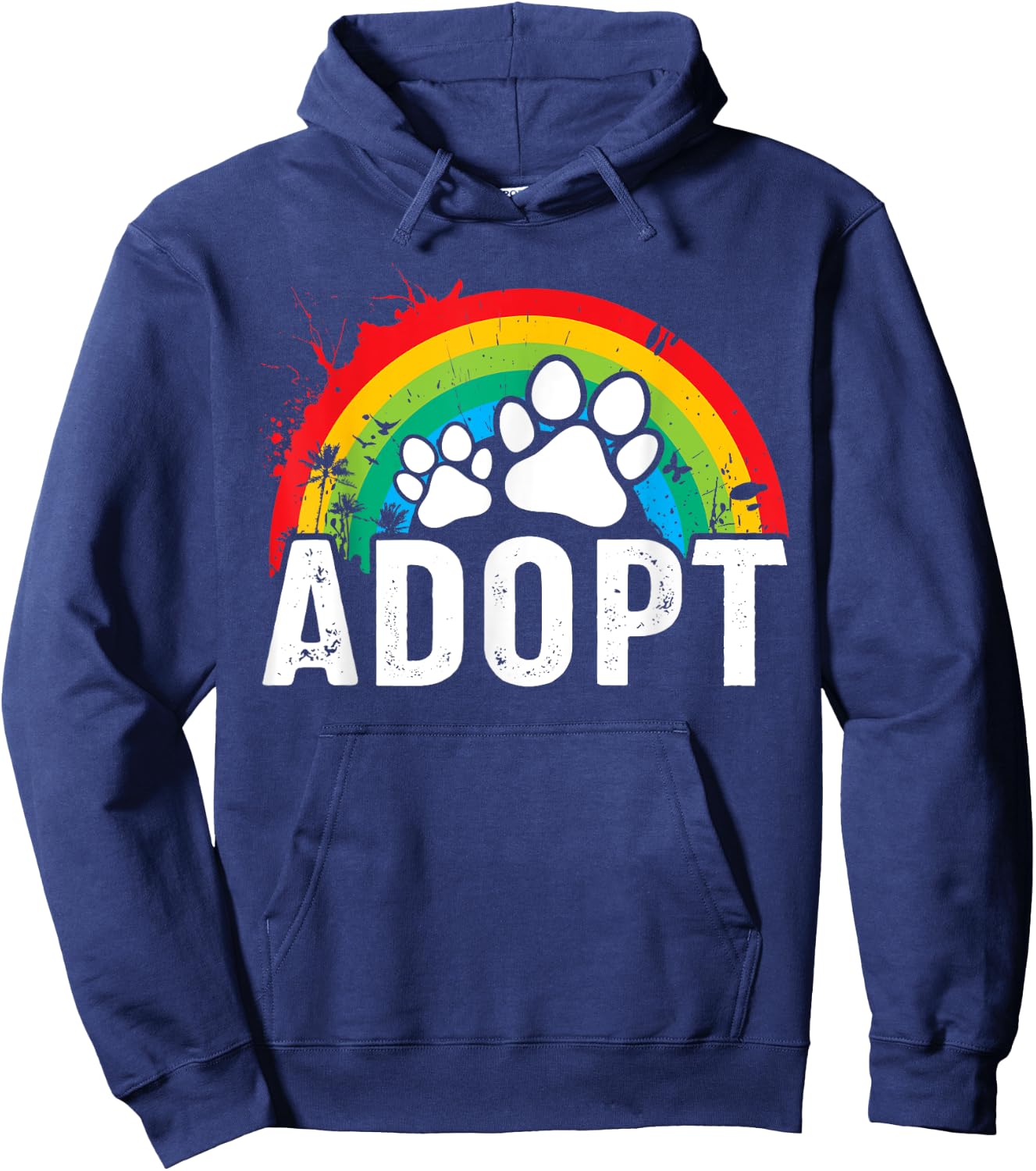 Vintage Rainbow Adopt A Dog Rescue Foster Adoption Month Women Kids Hoodie - Hoodie | Navy