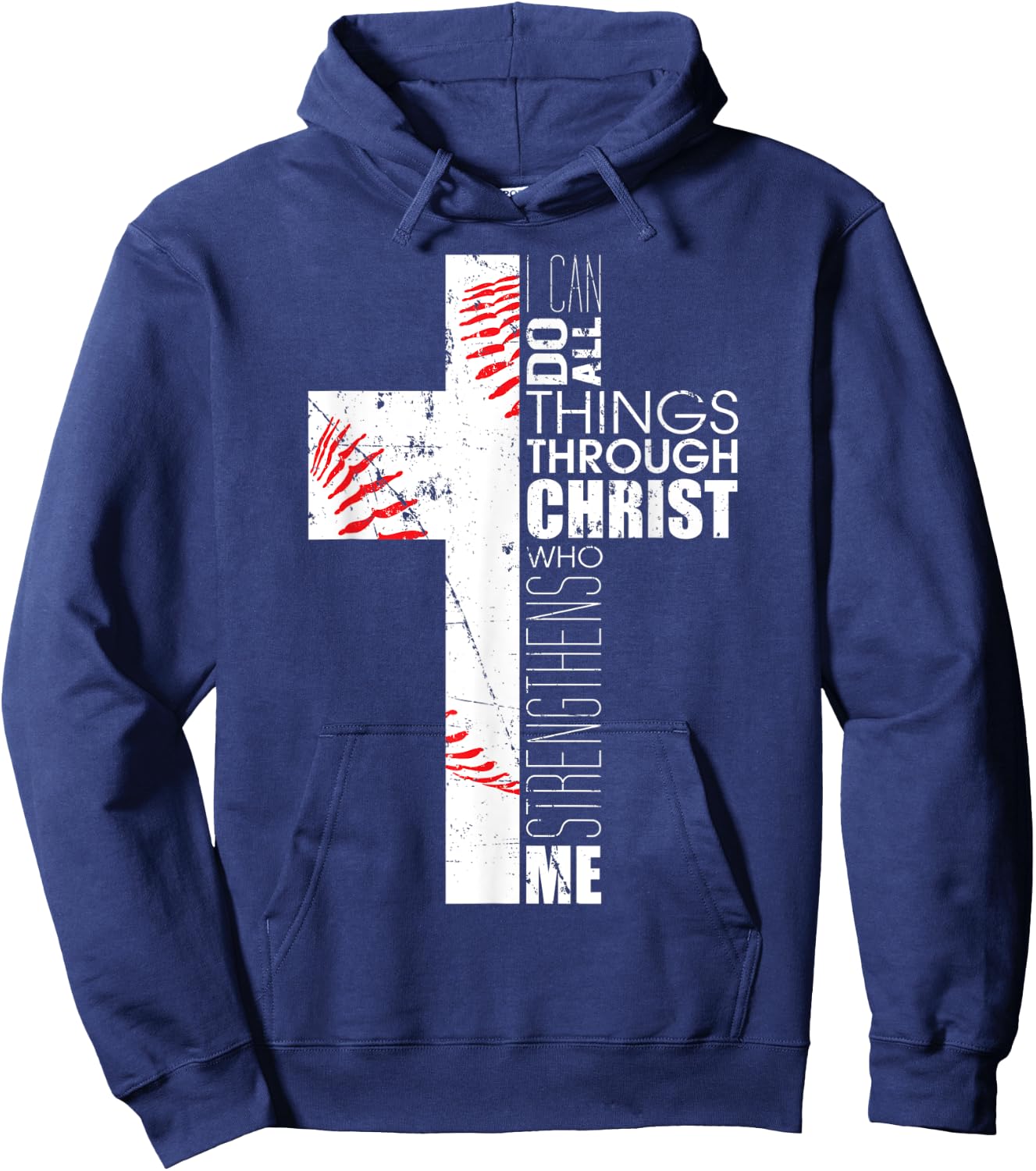 Philippians 4:13 Baseball Cross Gifts Christian Bible Verse Hoodie - Hoodie | Navy