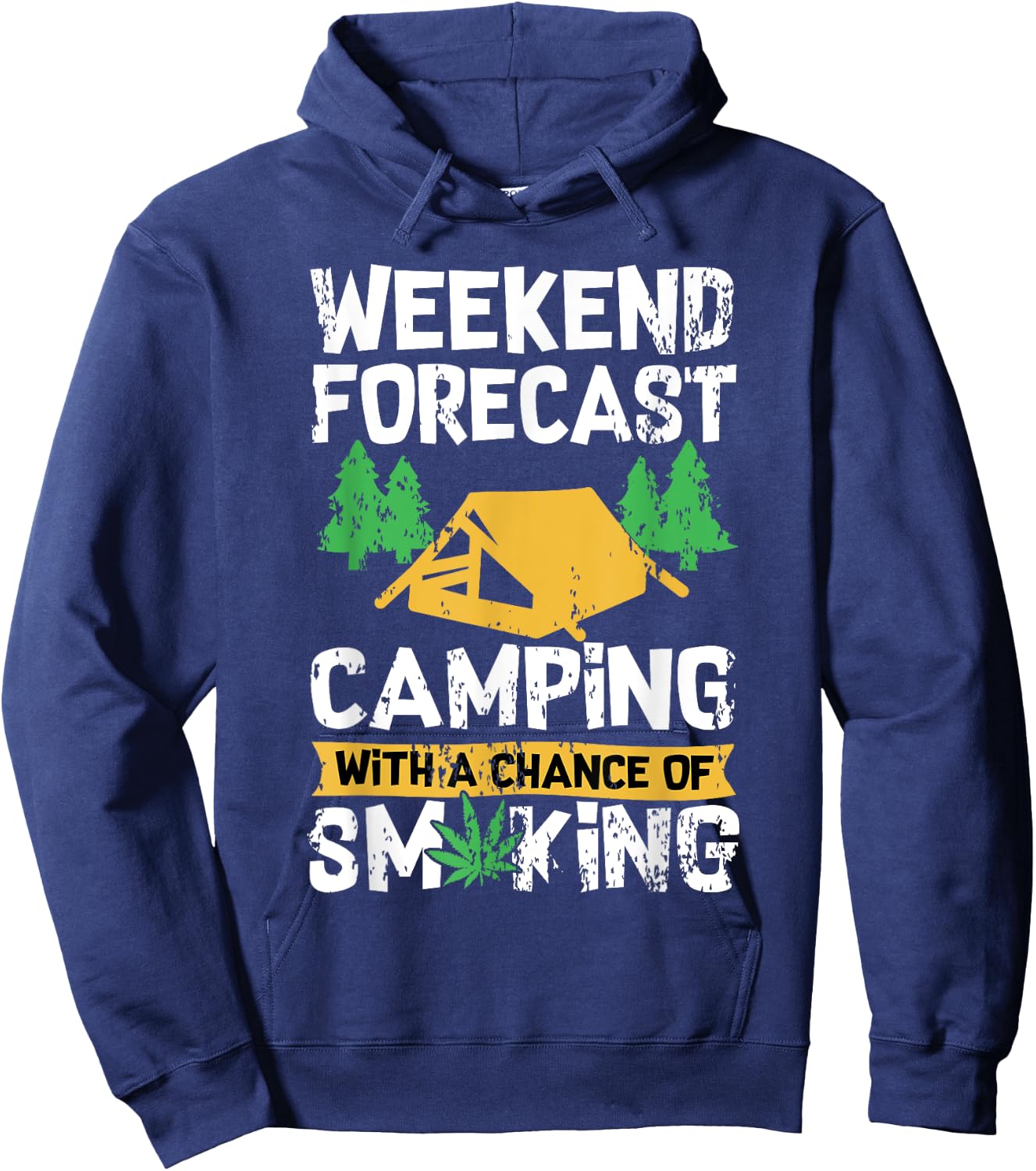 Distressed Weed Gift | Stoner Marijuana Happy Camper Hoodie - Hoodie | Navy