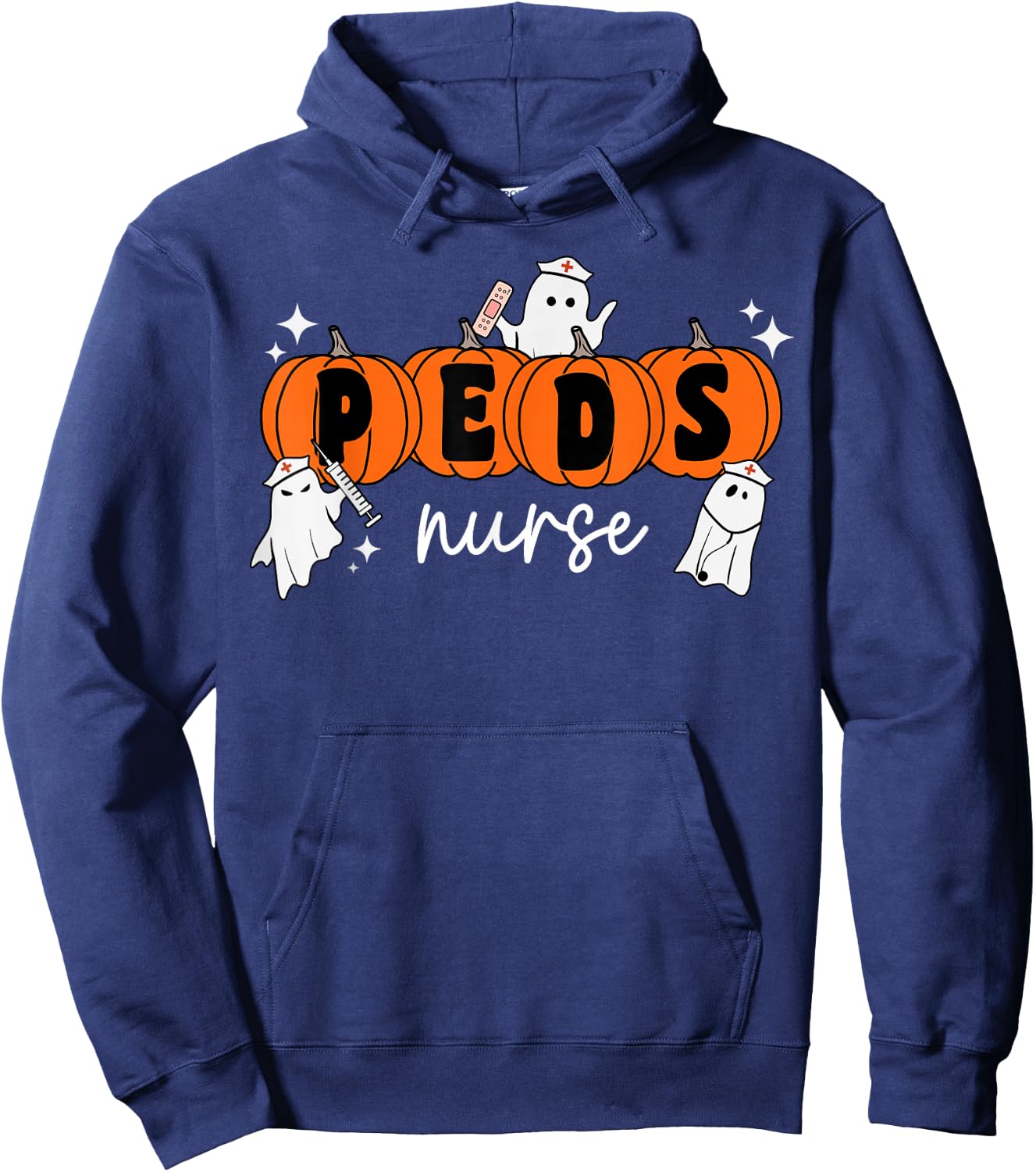 Peds Nurse Crew Ghost Pumpkin Pediatric Nurse Halloween Hoodie - Hoodie | Navy