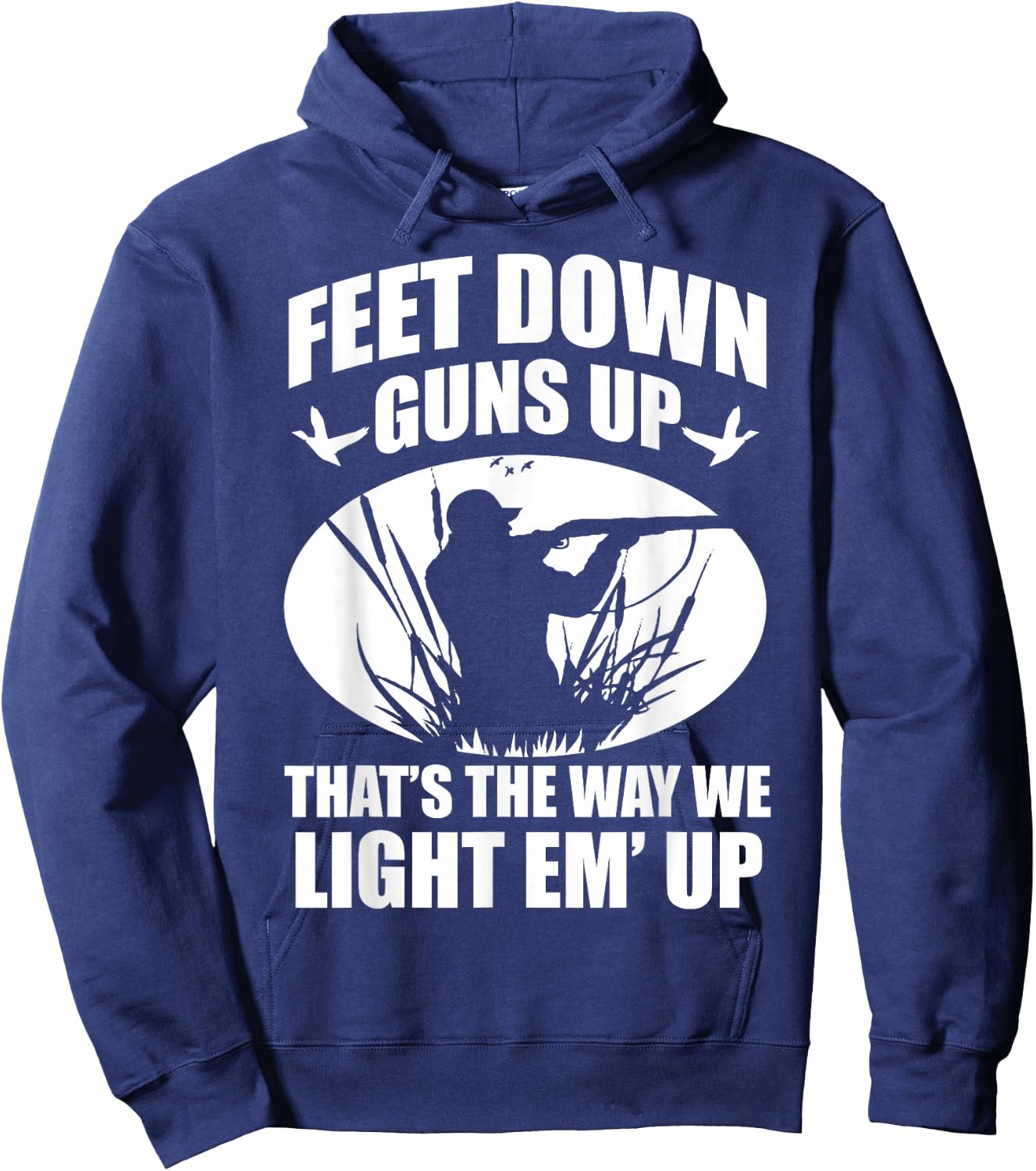 Duck Hunting Ar Men's Adults Black Small Classic Fit Modern Crew Collar Short Sleeve Funny Duck Hunting Feet Down Guns Up Hunters Gift Hoodie - Hoodie | Navy