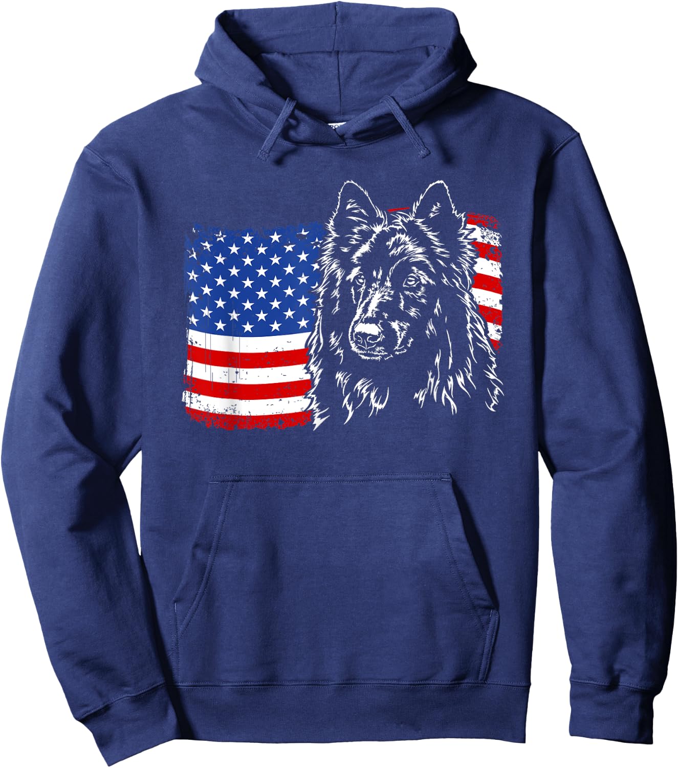 Proud Belgian Sheepdog American Flag patriotic dog gift Women Kids Men Hoodie - Hoodie | Navy