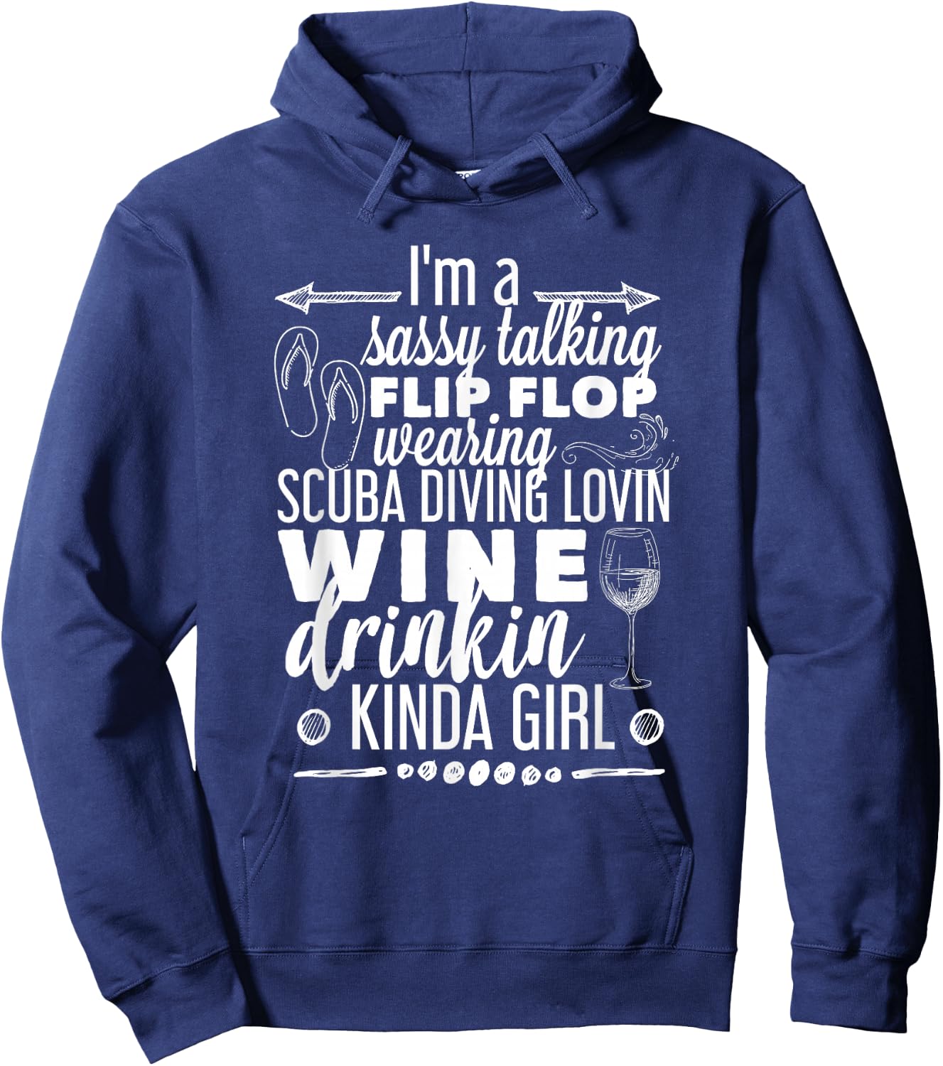 Sassy Talking Scuba Diving & Wine Drinking Girl T Shirt Hoodie - Hoodie | Navy
