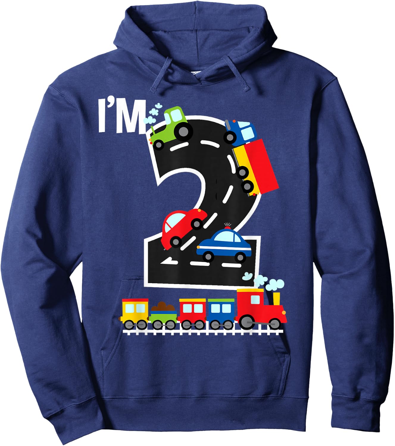I'm 2 Birthday Boy 2nd Bday Trains Cars Trucks Number Hoodie - Hoodie | Navy