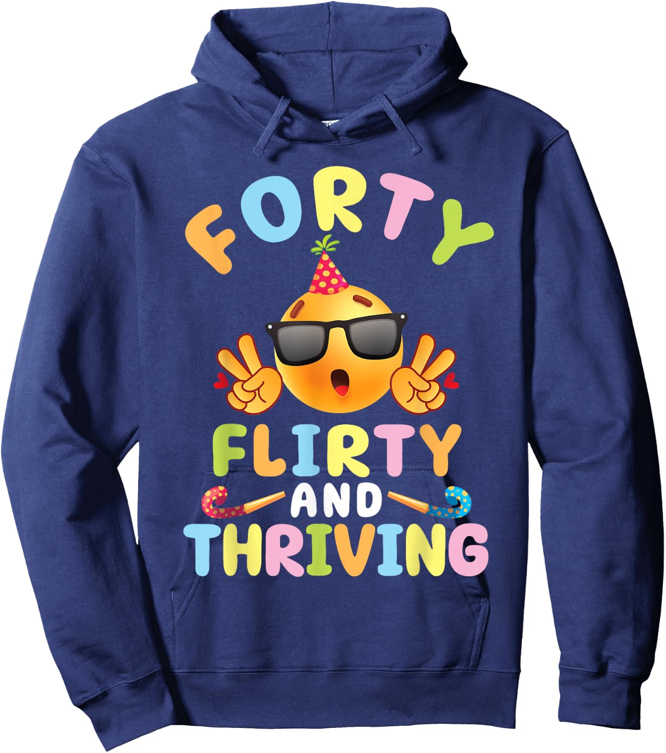 Peace Sign Emotion Face Forty Years Old Flirty And Thriving Hoodie - Hoodie | Navy