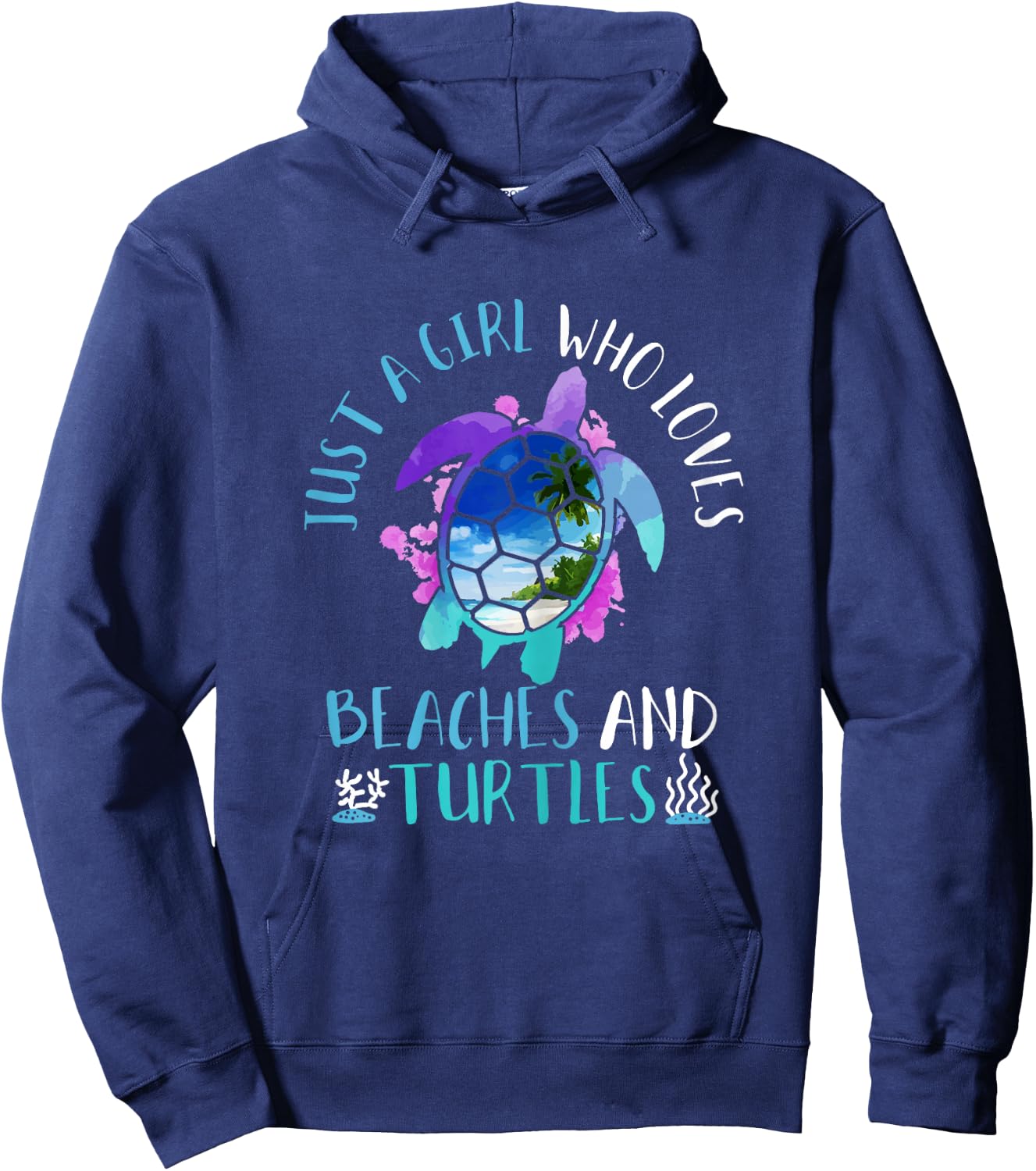 Just A Girl Who Loves Beaches & Turtles Summer Gift Hoodie - Hoodie | Navy