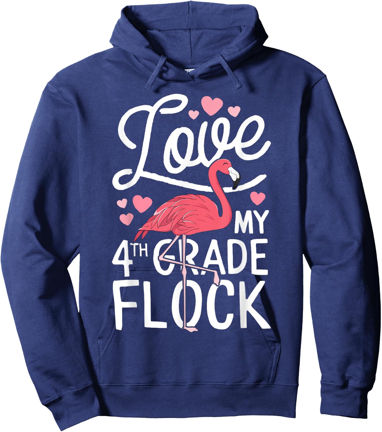 Love My 4th Grade Flock Flamingo Teacher Elementary Gift Hoodie - Hoodie | Navy